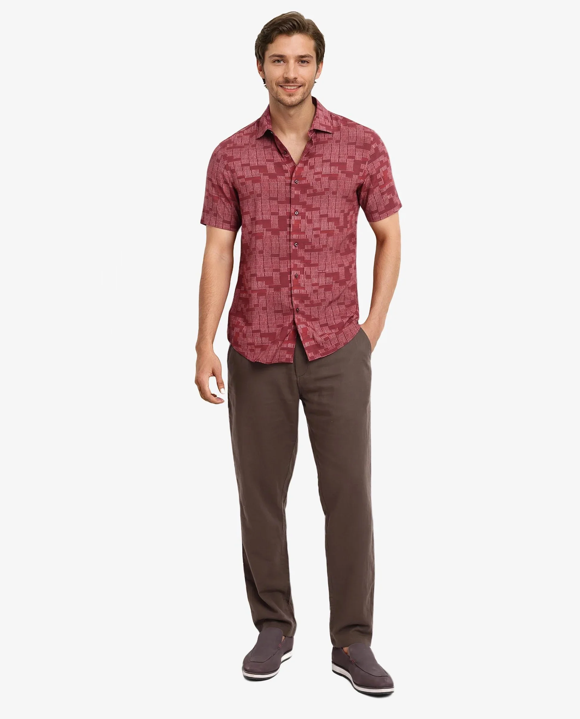 Rare Rabbit Men's Mitho Red Geometric Print Regular Fit Full Sleeve Collared Shirt - Image 2