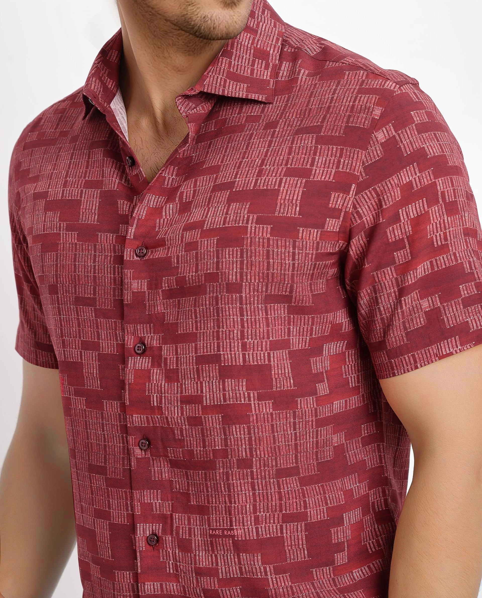 Rare Rabbit Men's Mitho Red Geometric Print Regular Fit Full Sleeve Collared Shirt - Image 3