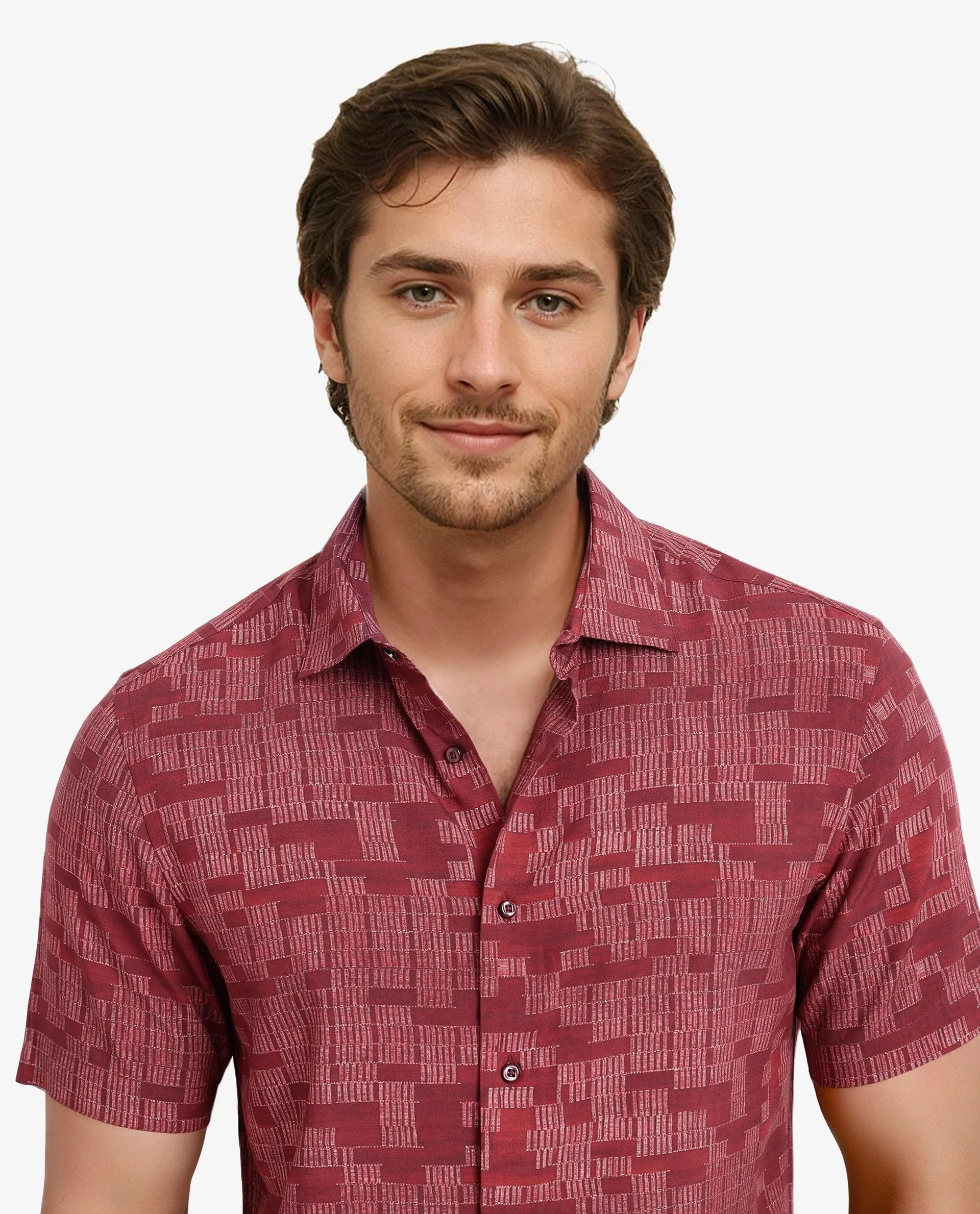 Rare Rabbit Men's Mitho Red Geometric Print Regular Fit Full Sleeve Collared Shirt - Image 4