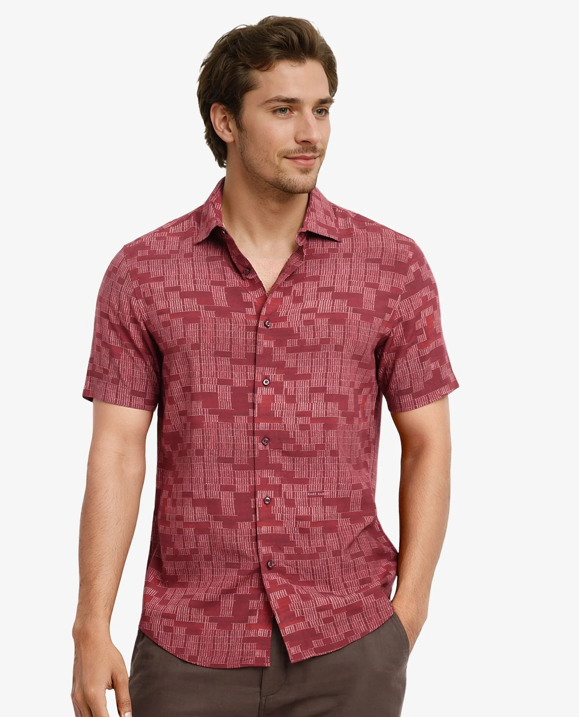 Rare Rabbit Men's Mitho Red Geometric Print Regular Fit Full Sleeve Collared Shirt - Image 5