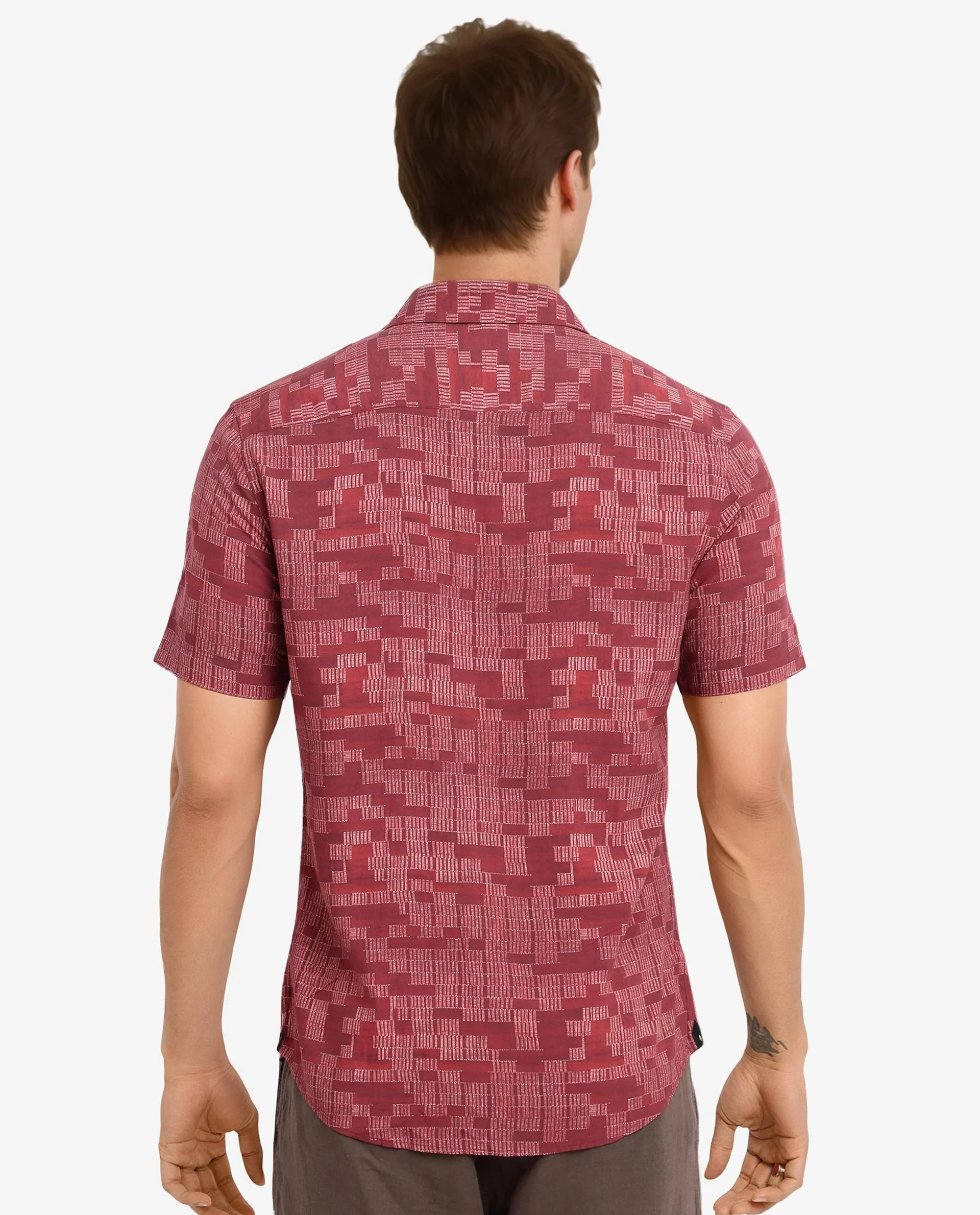 Rare Rabbit Men's Mitho Red Geometric Print Regular Fit Full Sleeve Collared Shirt - Image 6