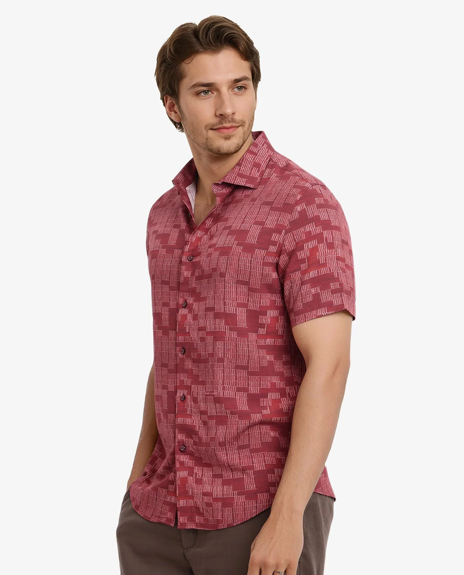 Rare Rabbit Men's Mitho Red Geometric Print Regular Fit Full Sleeve Collared Shirt - Image 7