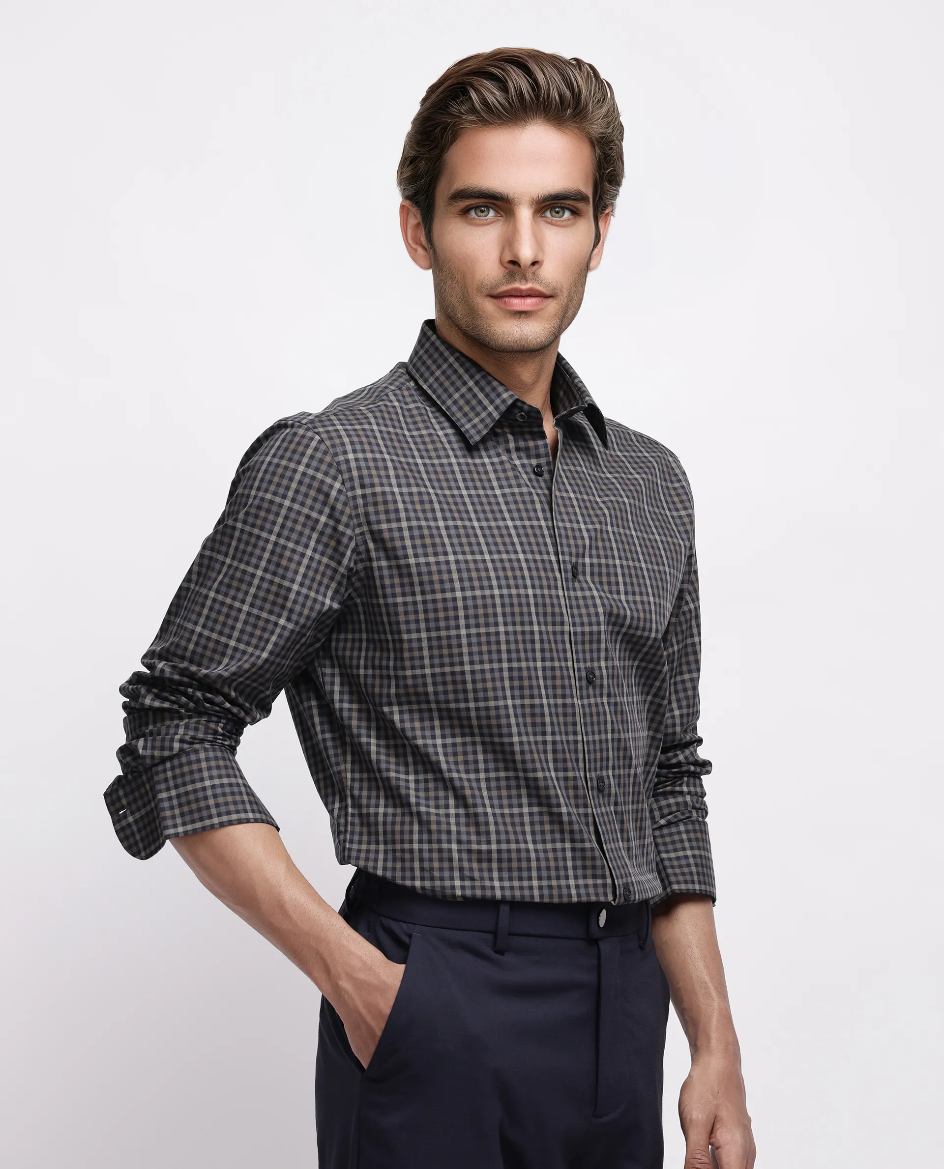 Rare Rabbit Men's Mito-1 Black Cotton Checked Print Regular Fit Full Sleeve Collared Shirt - Image 3