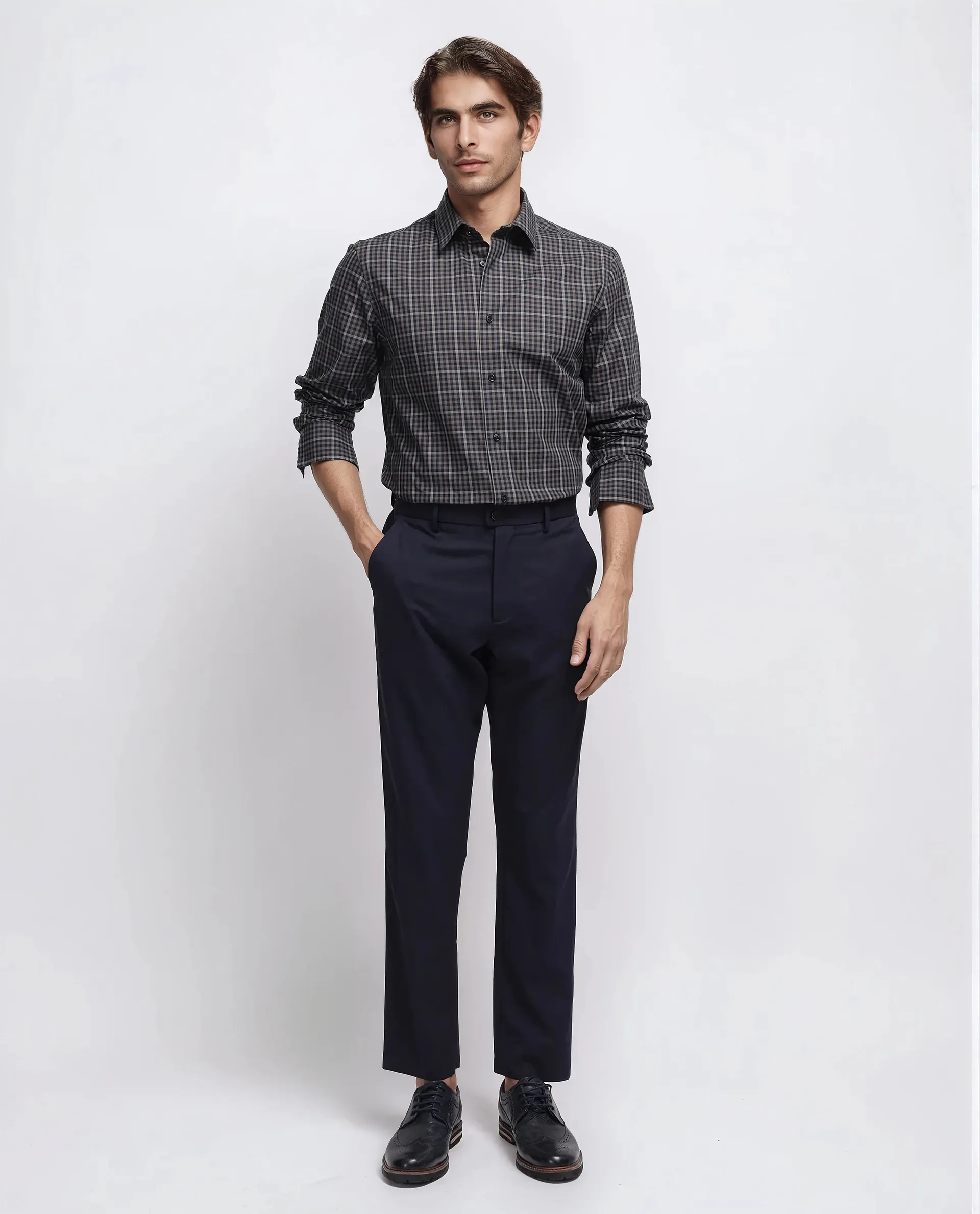 Rare Rabbit Men's Mito-1 Black Cotton Checked Print Regular Fit Full Sleeve Collared Shirt - Image 4