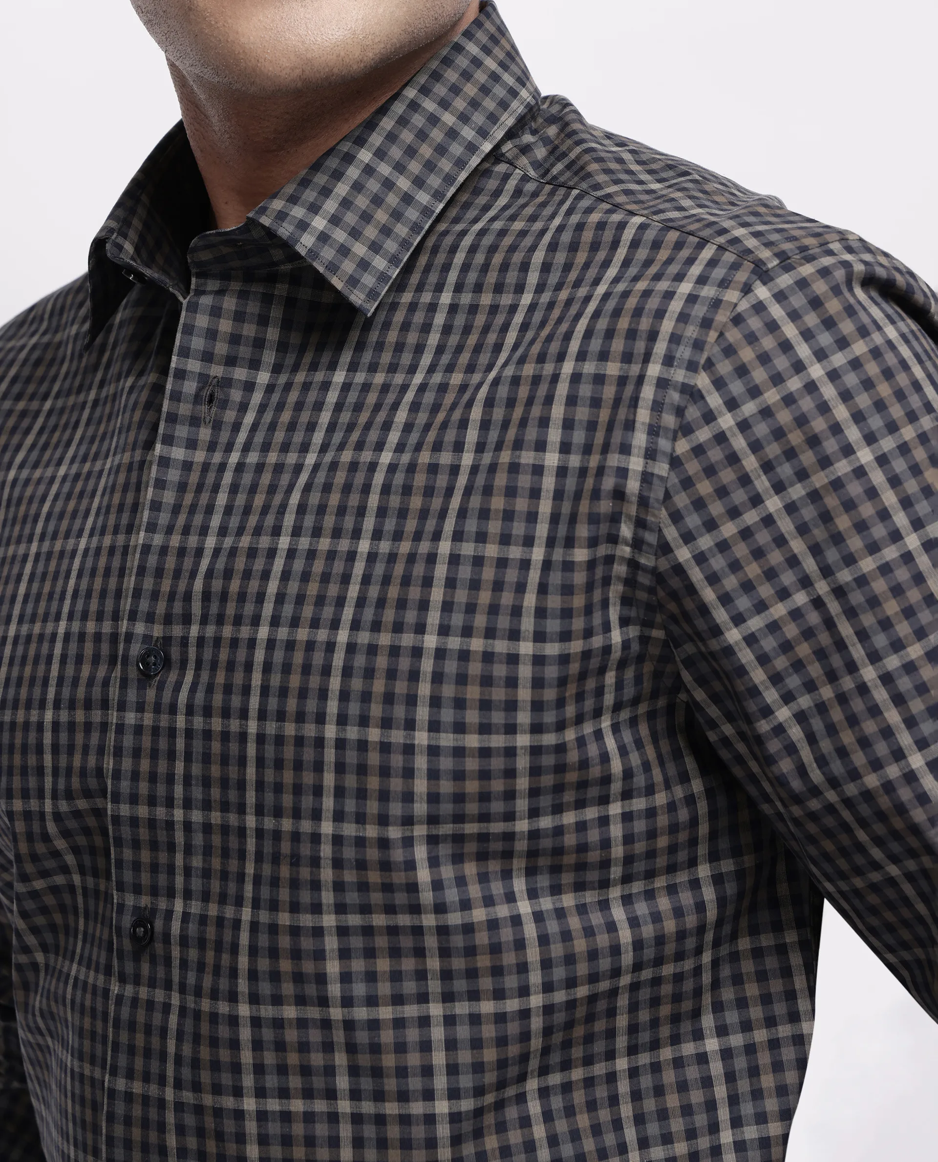 Rare Rabbit Men's Mito-1 Black Cotton Checked Print Regular Fit Full Sleeve Collared Shirt - Image 6