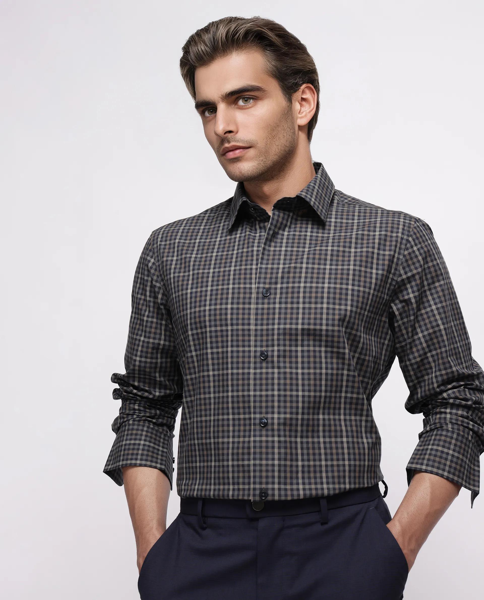 Rare Rabbit Men's Mito-1 Black Cotton Checked Print Regular Fit Full Sleeve Collared Shirt - Image 7