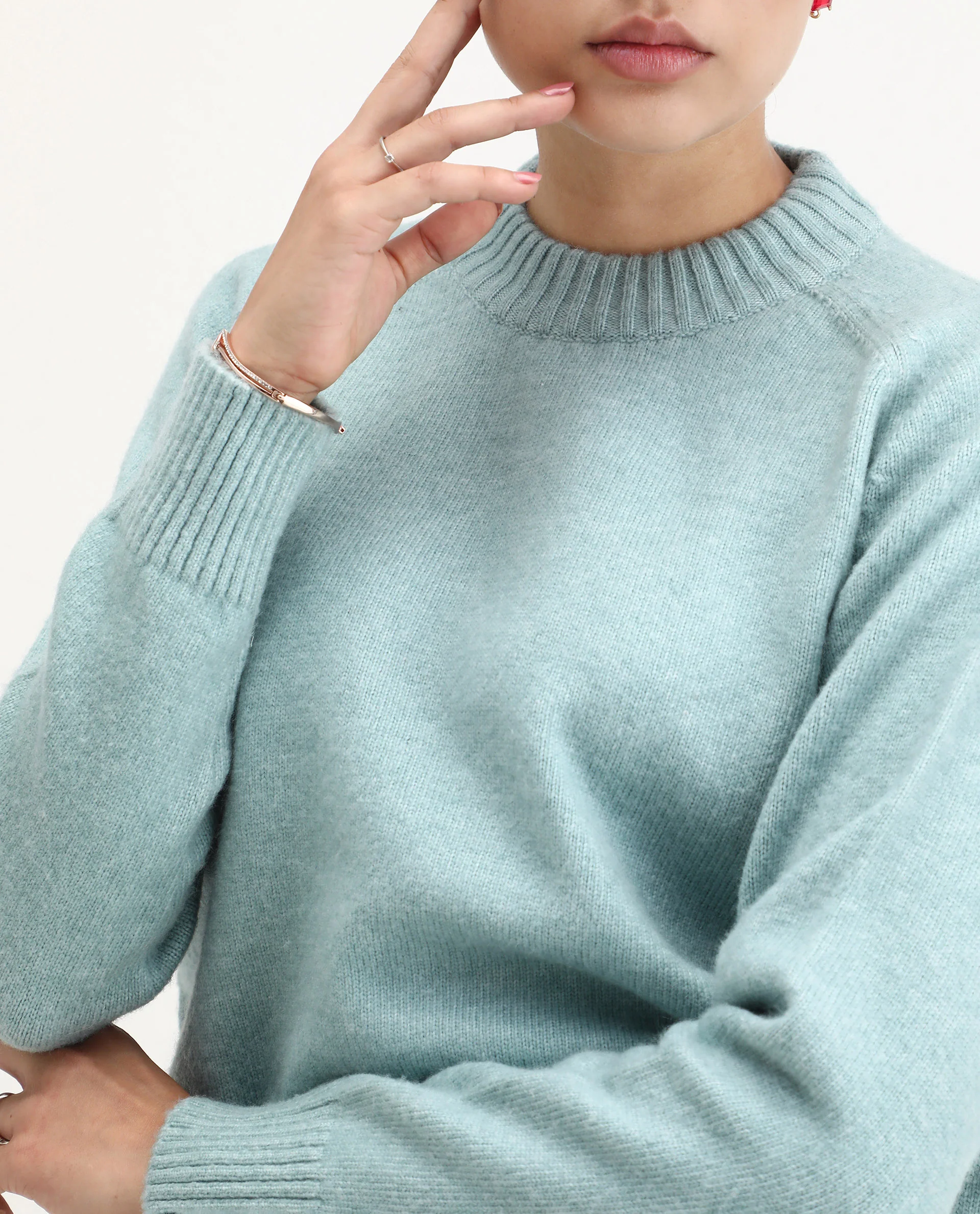 Rareism Women's Mitsu Light Blue Acrylic Blend Crew Neck Relaxed Fit Sweater - Image 5