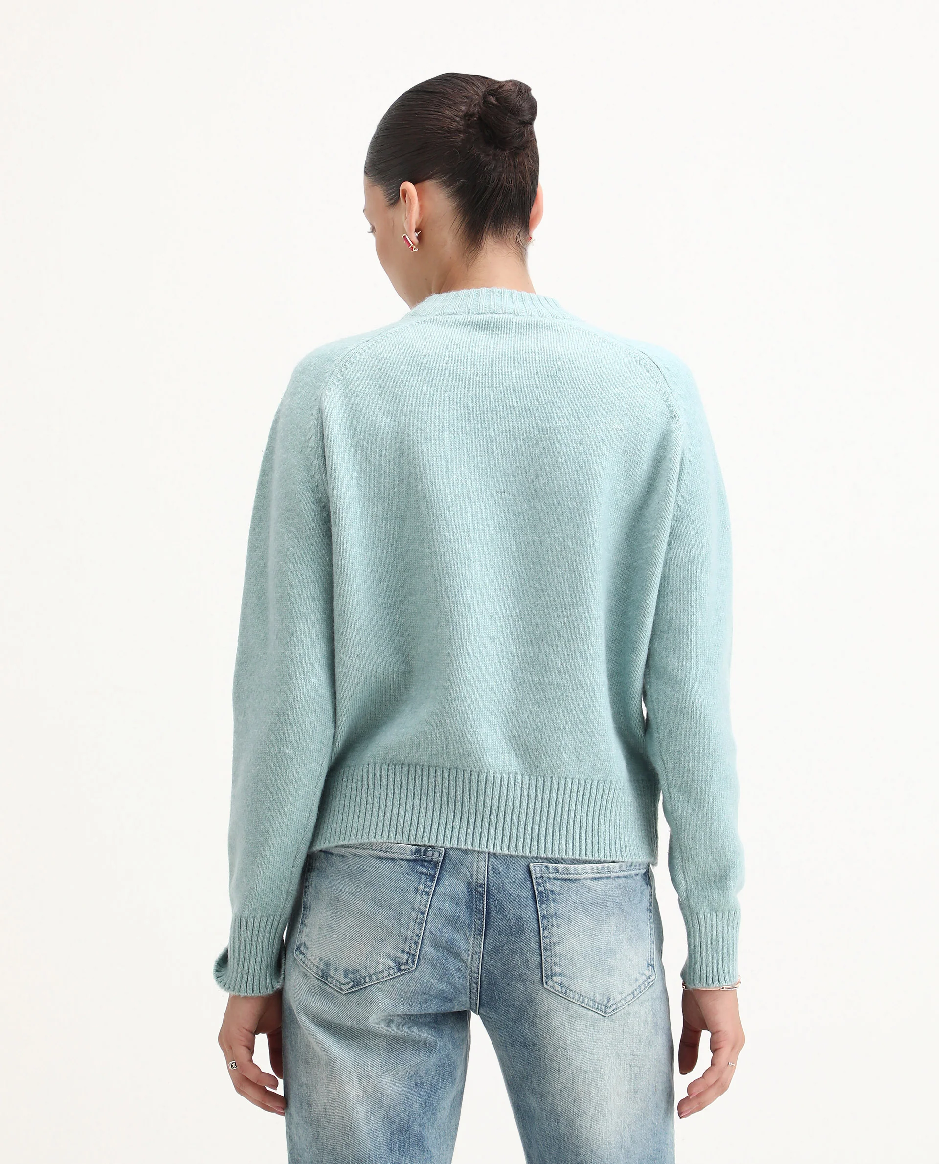 Rareism Women's Mitsu Light Blue Acrylic Blend Crew Neck Relaxed Fit Sweater - Image 8