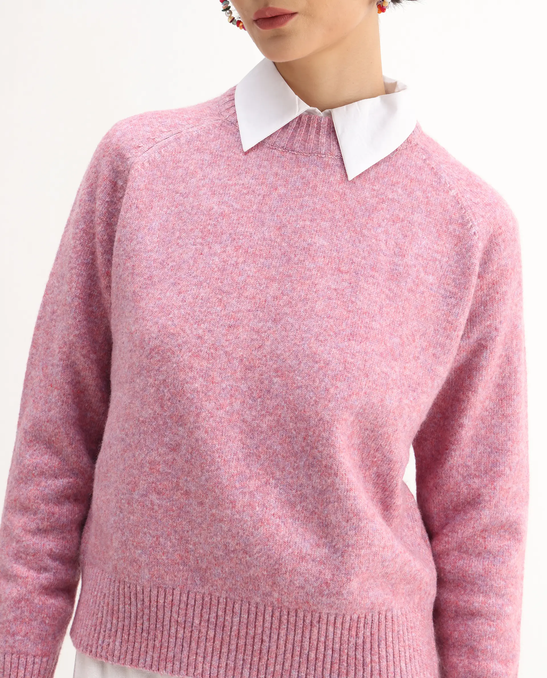 Rareism Women's Mitsu Light Pink Acrylic Blend Crew Neck Relaxed Fit Sweater - Image 5