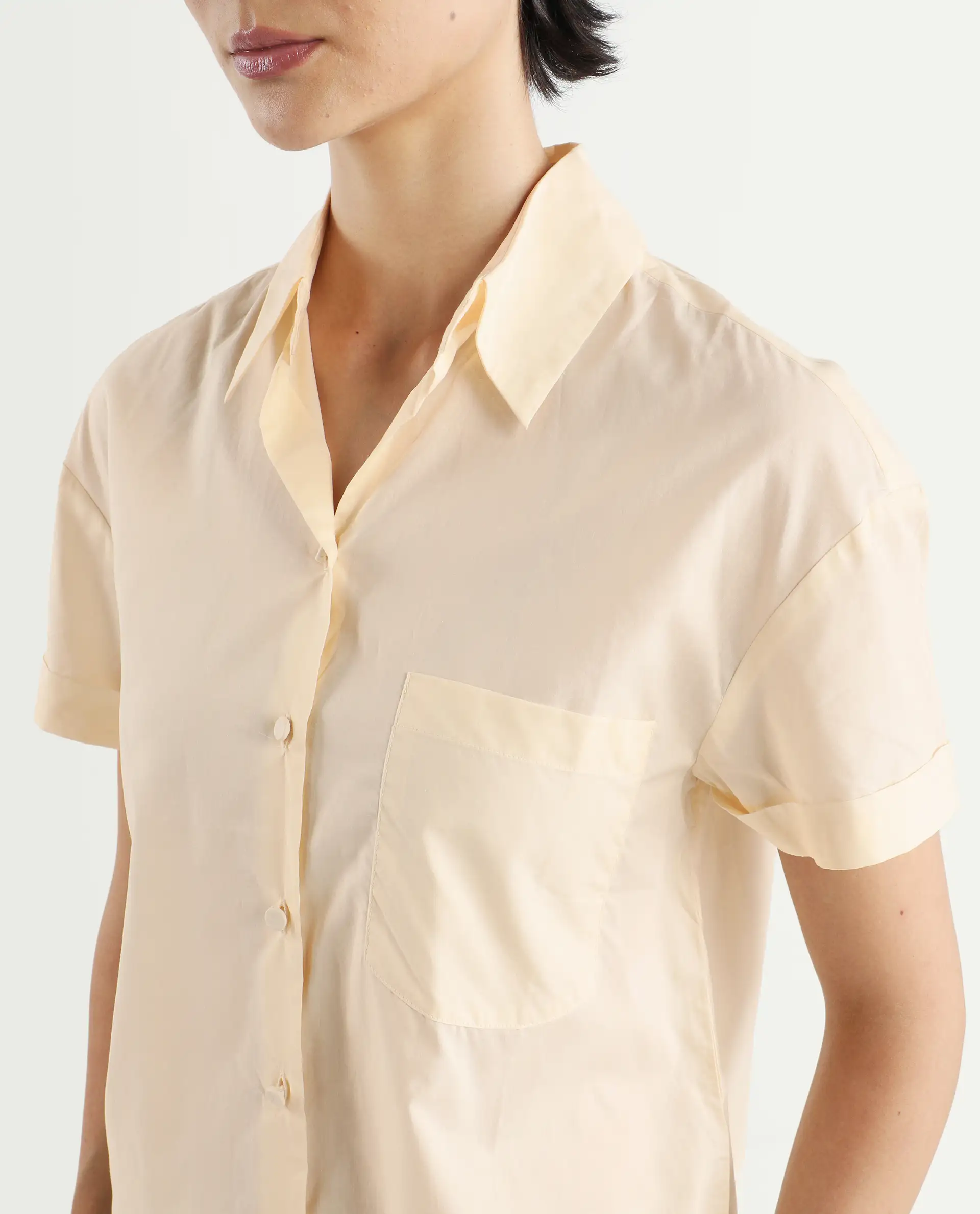 Rareism Women's Mium Beige Cotton Drop Collar Geometric Print Regular Fit Shirt - Image 4