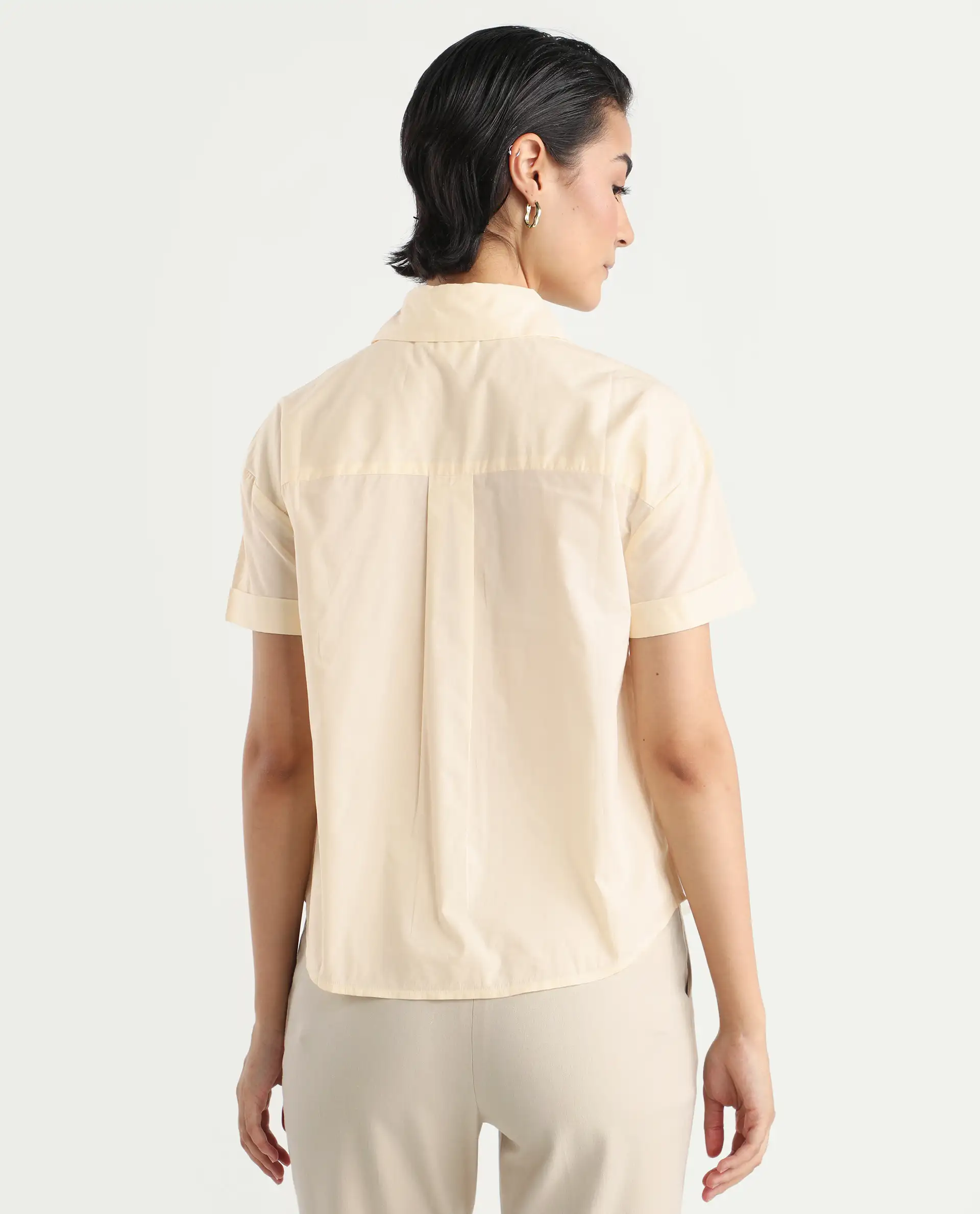 Rareism Women's Mium Beige Cotton Drop Collar Geometric Print Regular Fit Shirt - Image 7