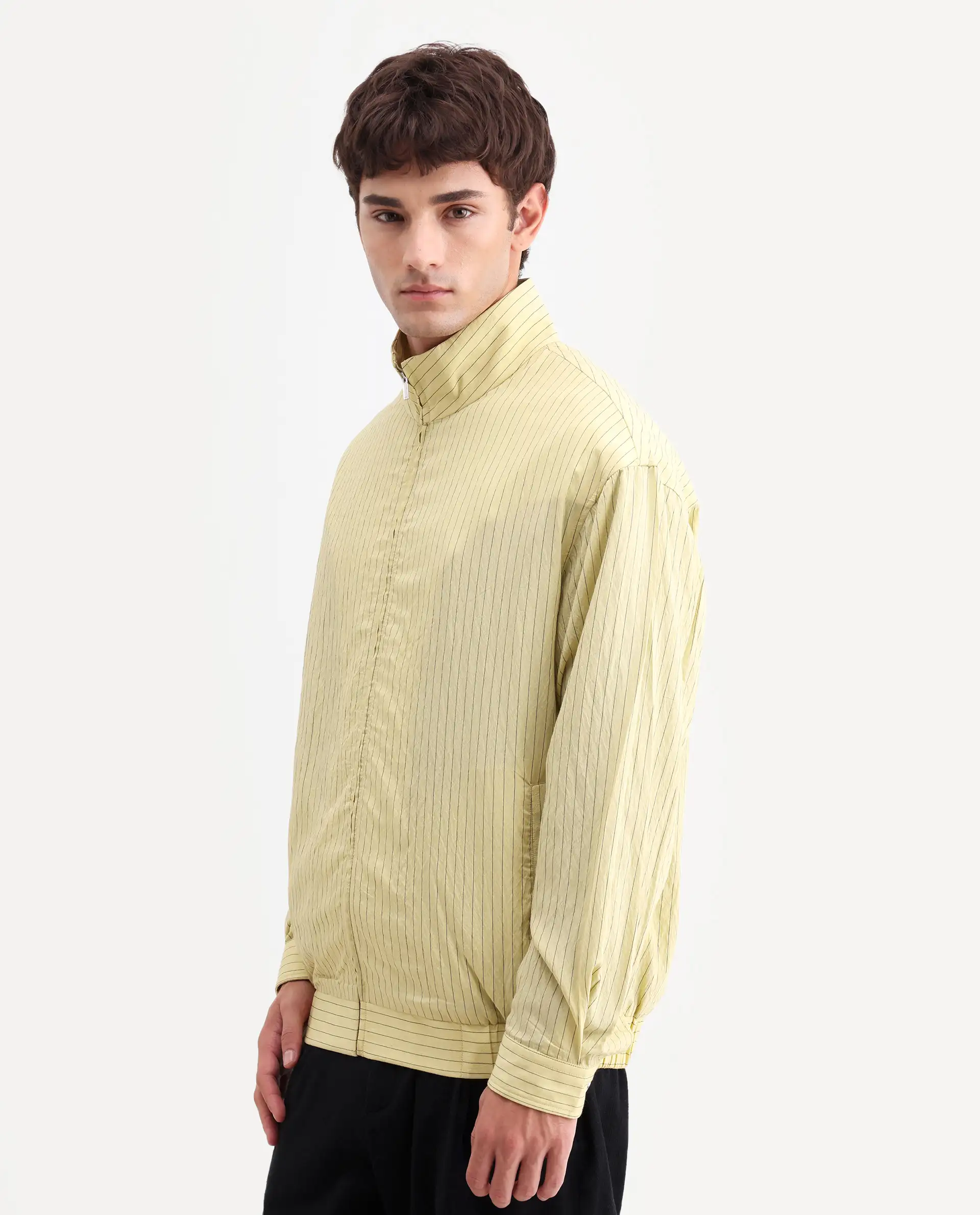 Rare Rabbit Men's Mivo Fluorescent Green Nylon Blend Fabric Full Sleeve High Neck Regular Fit Plain Shacket - Image 6