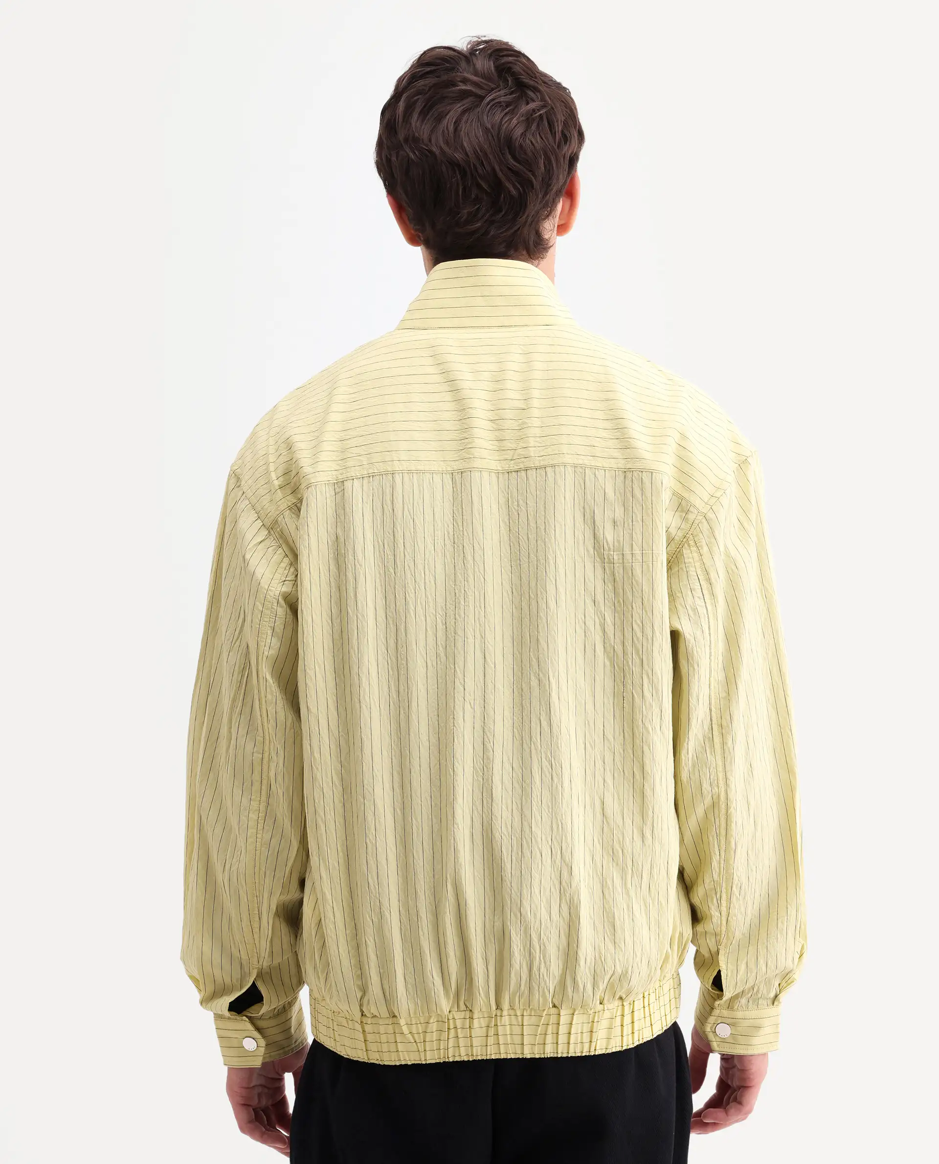 Rare Rabbit Men's Mivo Fluorescent Green Nylon Blend Fabric Full Sleeve High Neck Regular Fit Plain Shacket - Image 7