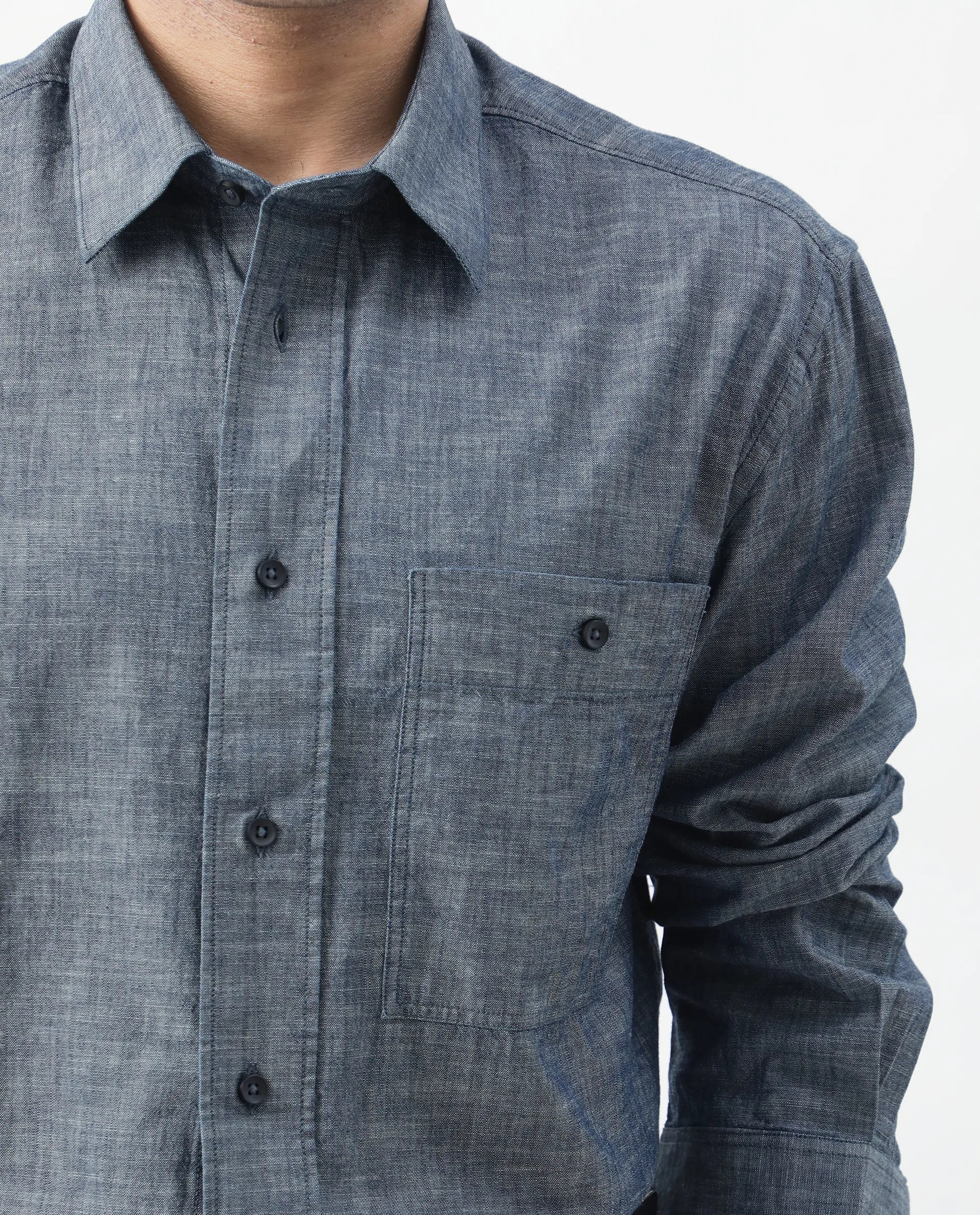 Rare Rabbit Men's Mivo Light Blue Cotton Plain Oversized Fit Full Sleeve Collared Shirt - Image 5