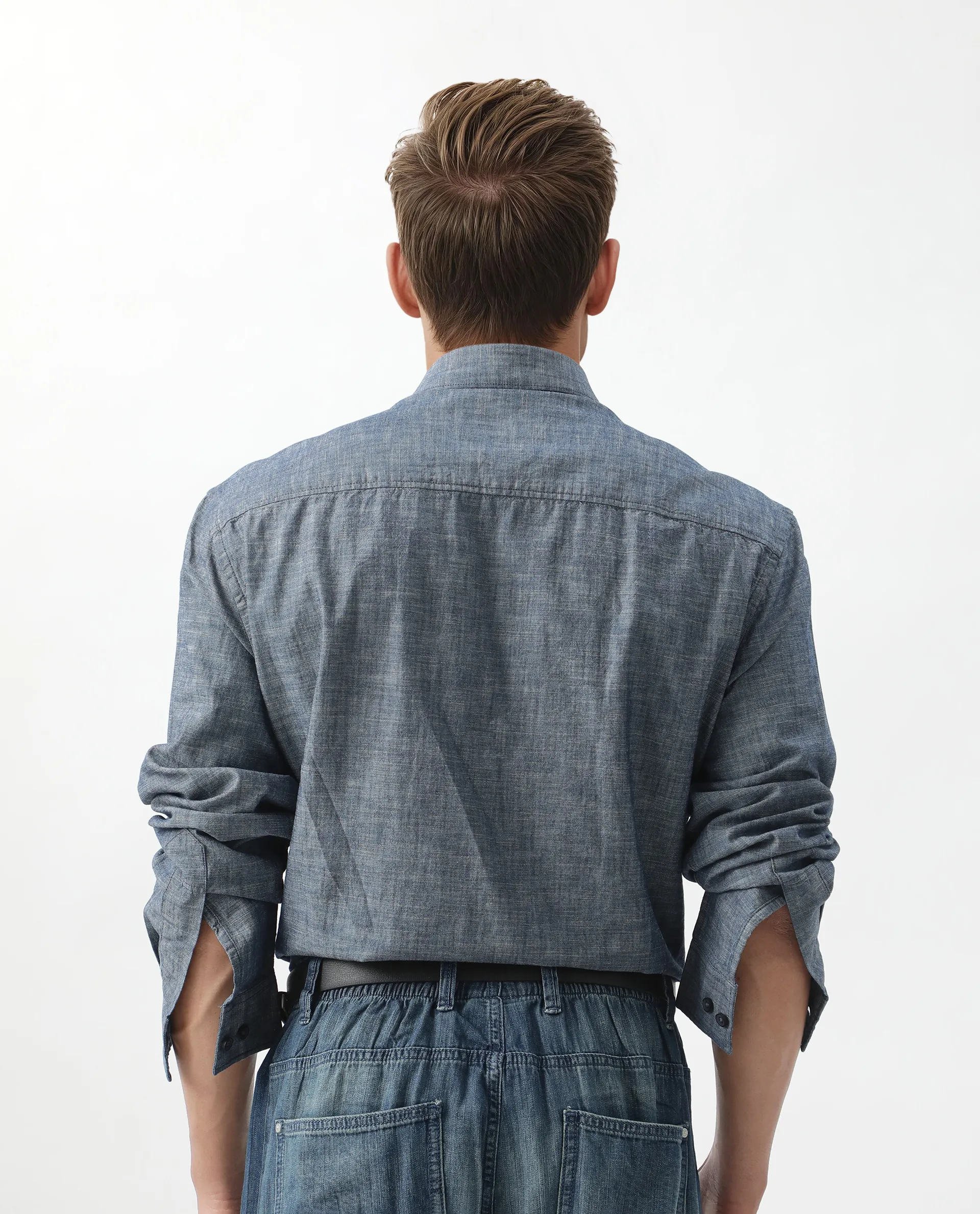 Rare Rabbit Men's Mivo Light Blue Cotton Plain Oversized Fit Full Sleeve Collared Shirt - Image 6