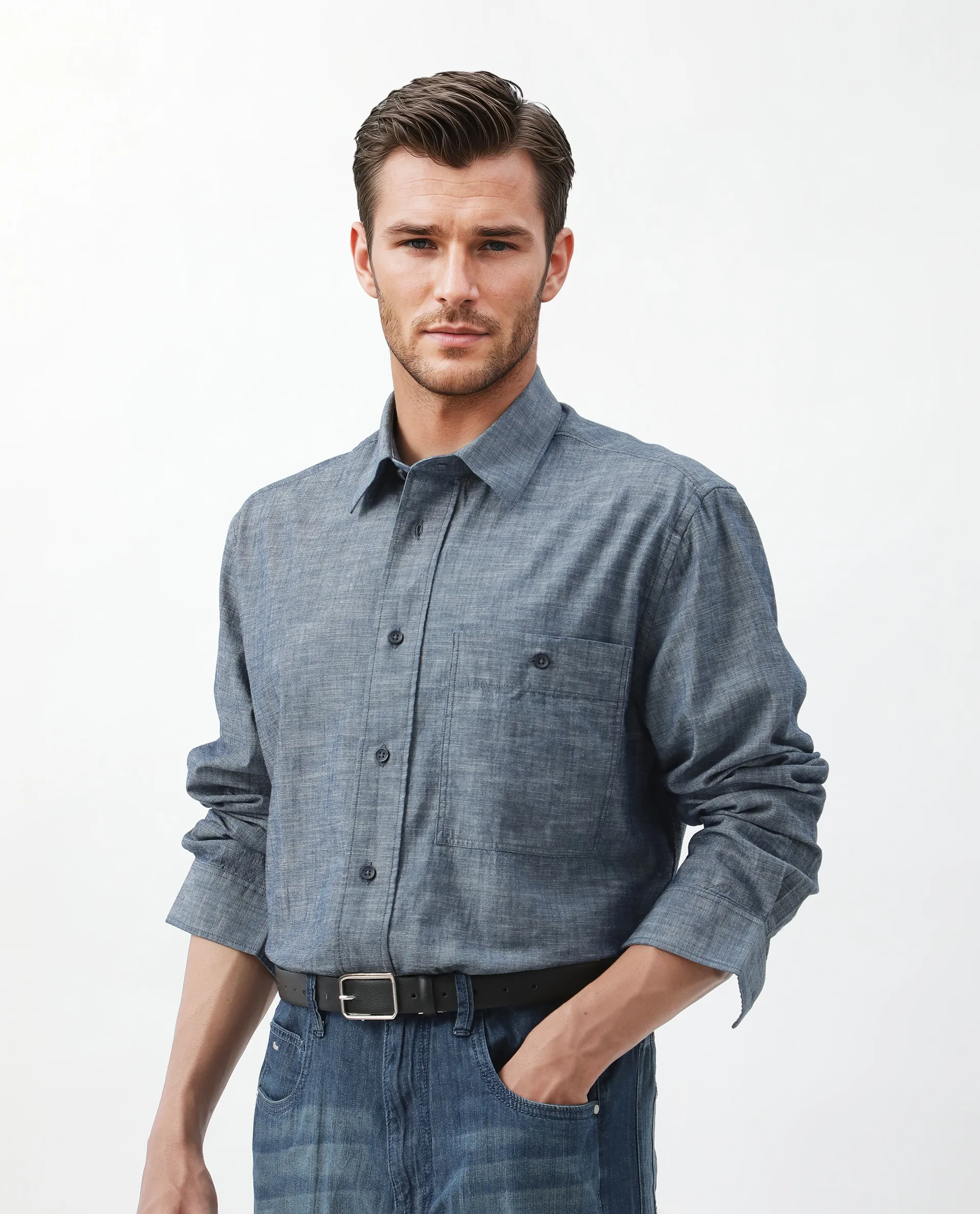 Rare Rabbit Men's Mivo Light Blue Cotton Plain Oversized Fit Full Sleeve Collared Shirt - Image 7