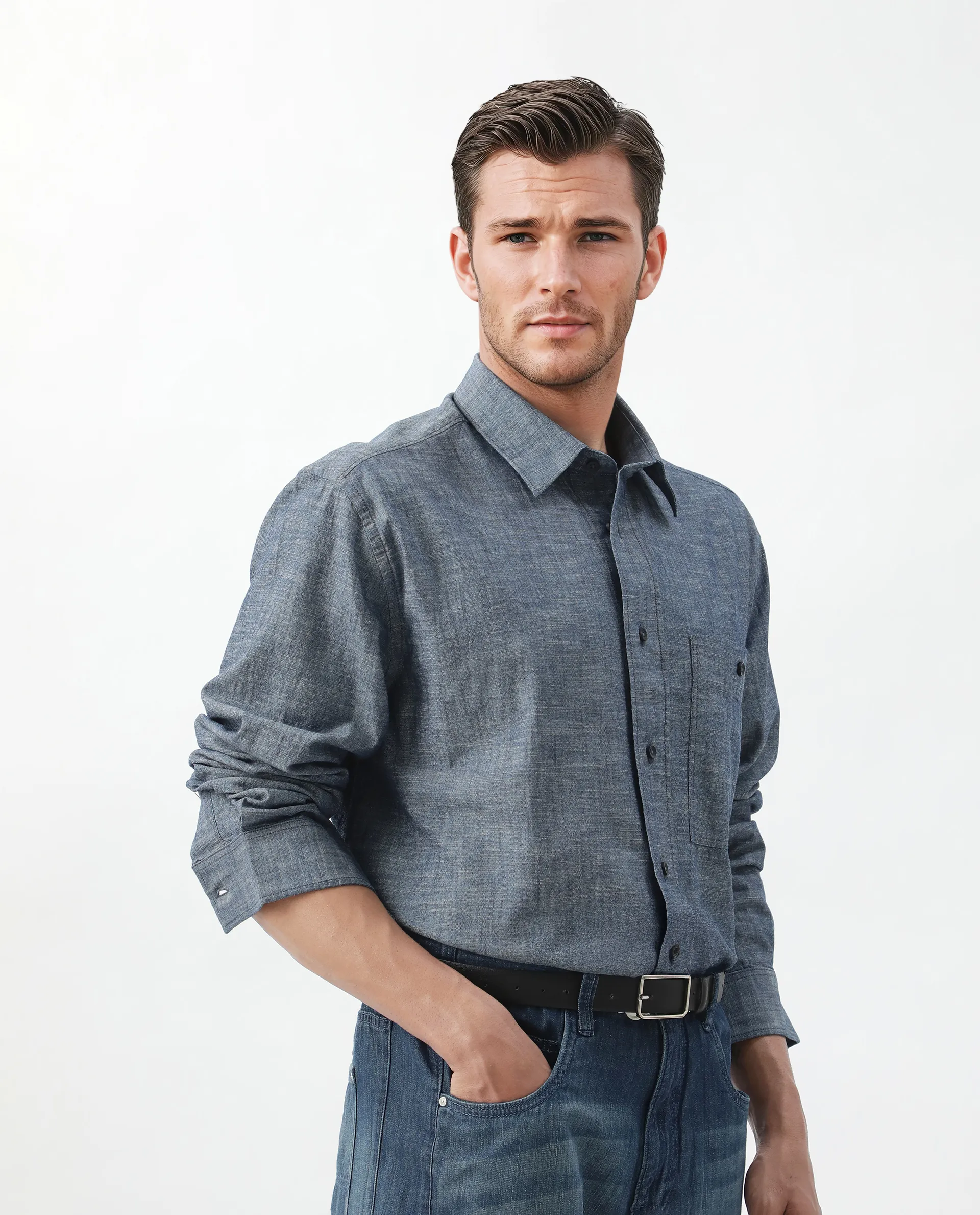 Rare Rabbit Men's Mivo Light Blue Cotton Plain Oversized Fit Full Sleeve Collared Shirt - Image 8