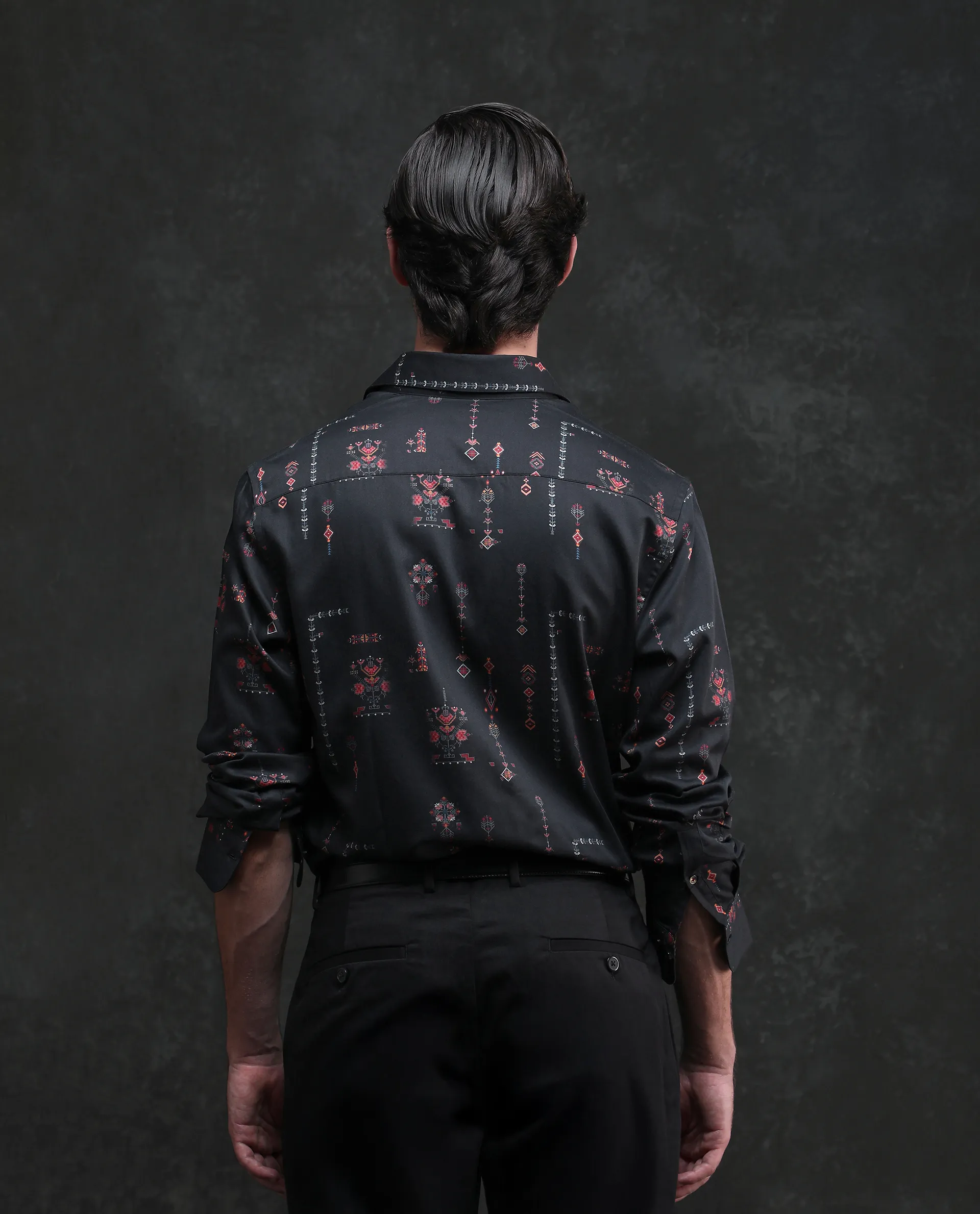 Rare Rabbit Men's Mivor Black Cotton Blend Fabric Full Sleeves Collared Neck Button Closure Art Decor Print Shirt - Image 7