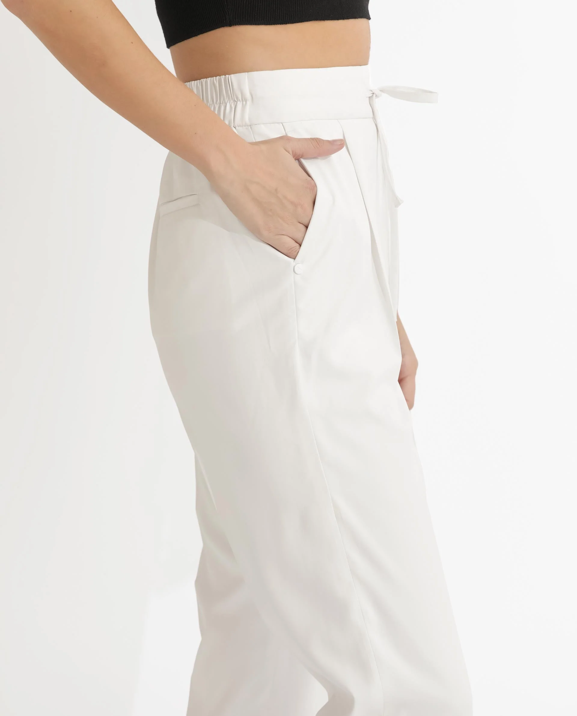 Rareism Women's Miza Off White Cotton Plain Ankle Length Straight Fit Trouser - Image 10