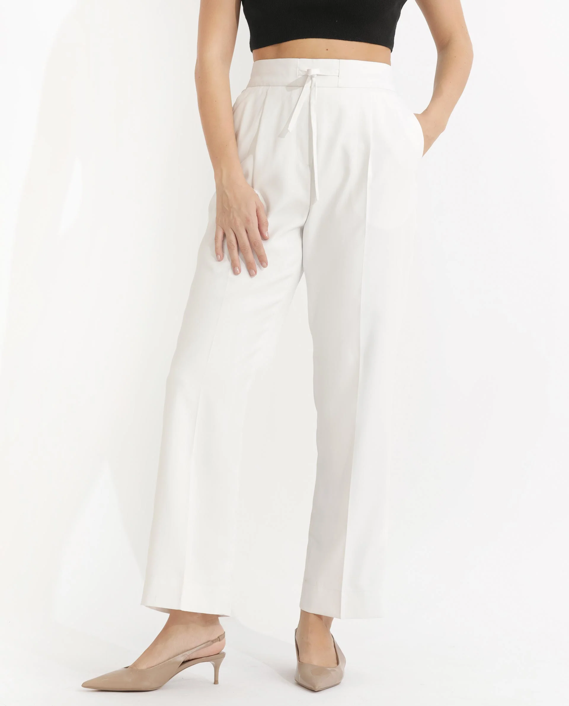 Rareism Women's Miza Off White Cotton Plain Ankle Length Straight Fit Trouser - Image 3