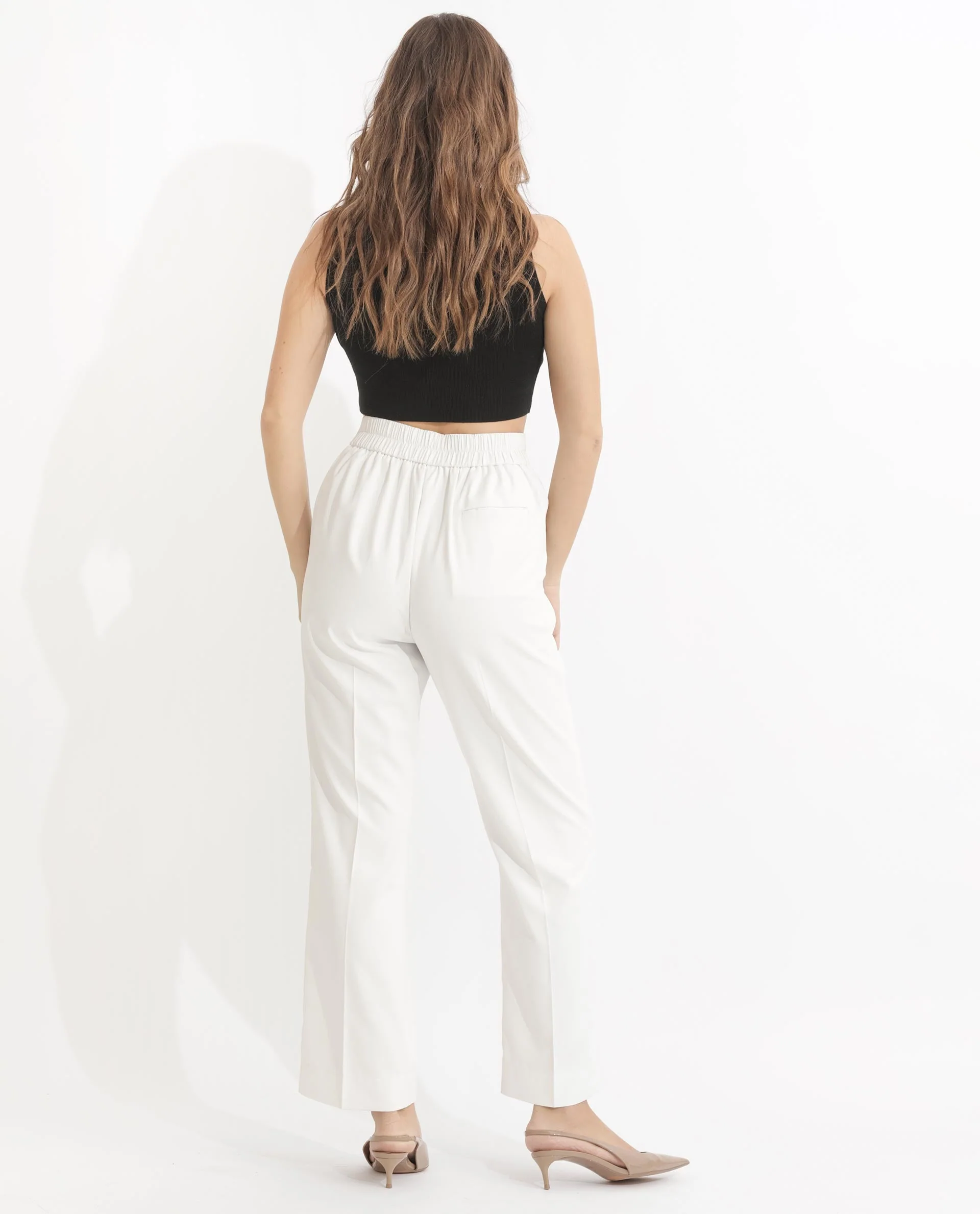 Rareism Women's Miza Off White Cotton Plain Ankle Length Straight Fit Trouser - Image 5