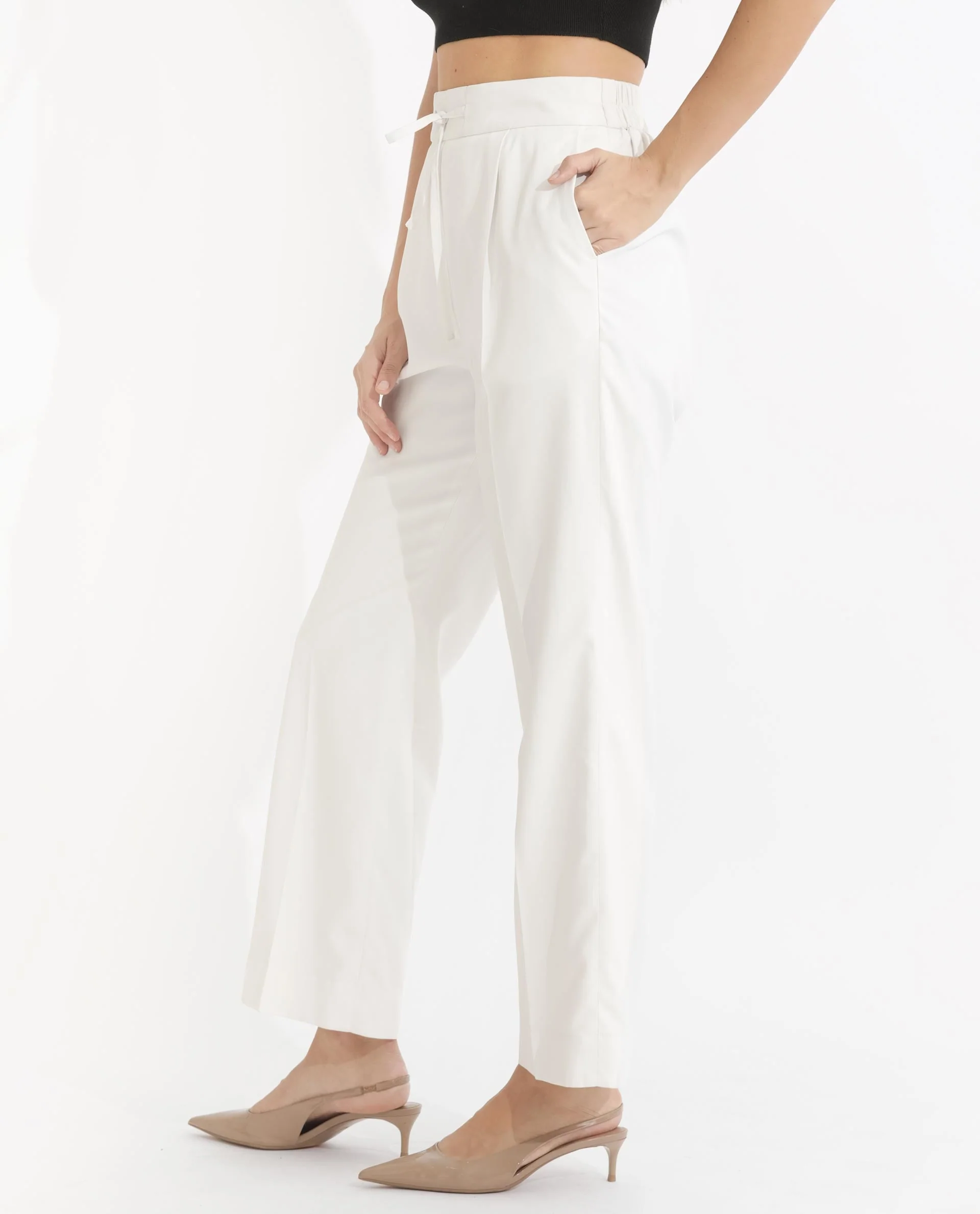 Rareism Women's Miza Off White Cotton Plain Ankle Length Straight Fit Trouser - Image 7