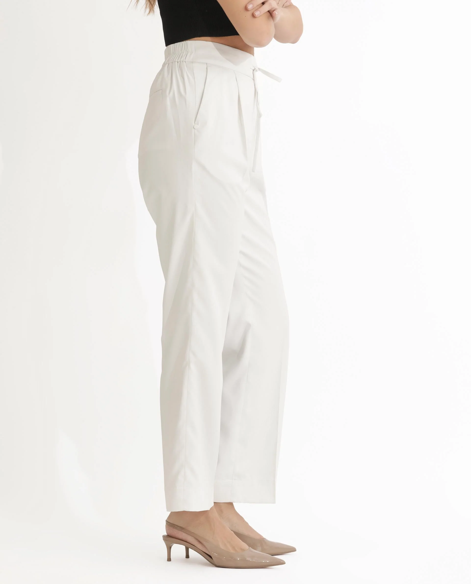 Rareism Women's Miza Off White Cotton Plain Ankle Length Straight Fit Trouser - Image 9