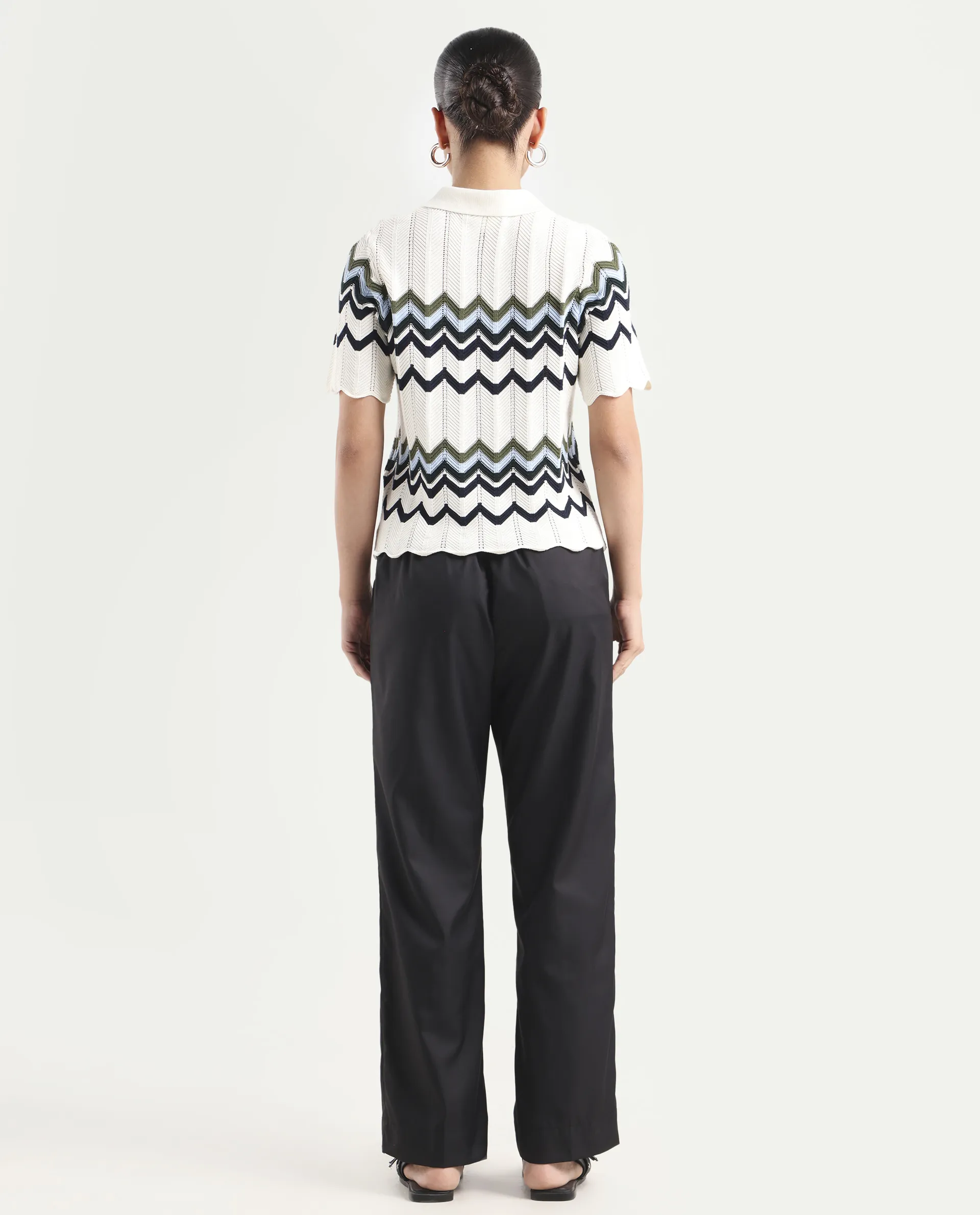 Rareism Women's Miza Black Cotton Plain Ankle Length Straight Fit Trouser - Image 7