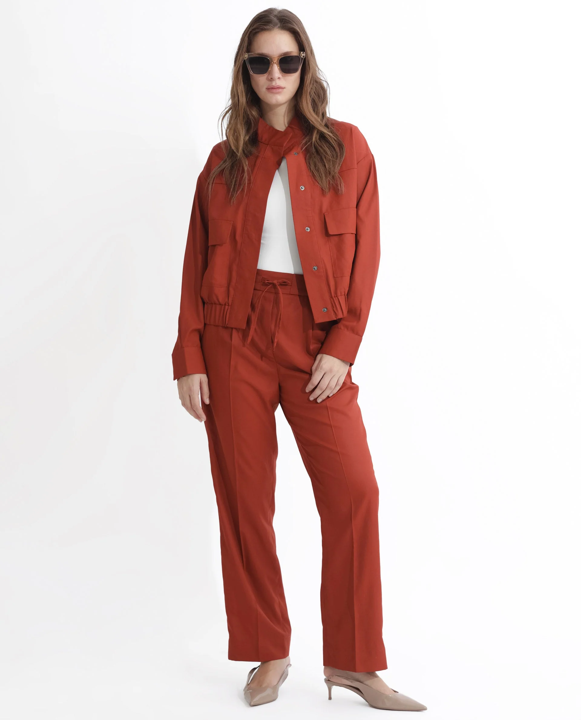 Rareism Women's Miza Orange Cotton Plain Ankle Length Straight Fit Trouser - Image 11