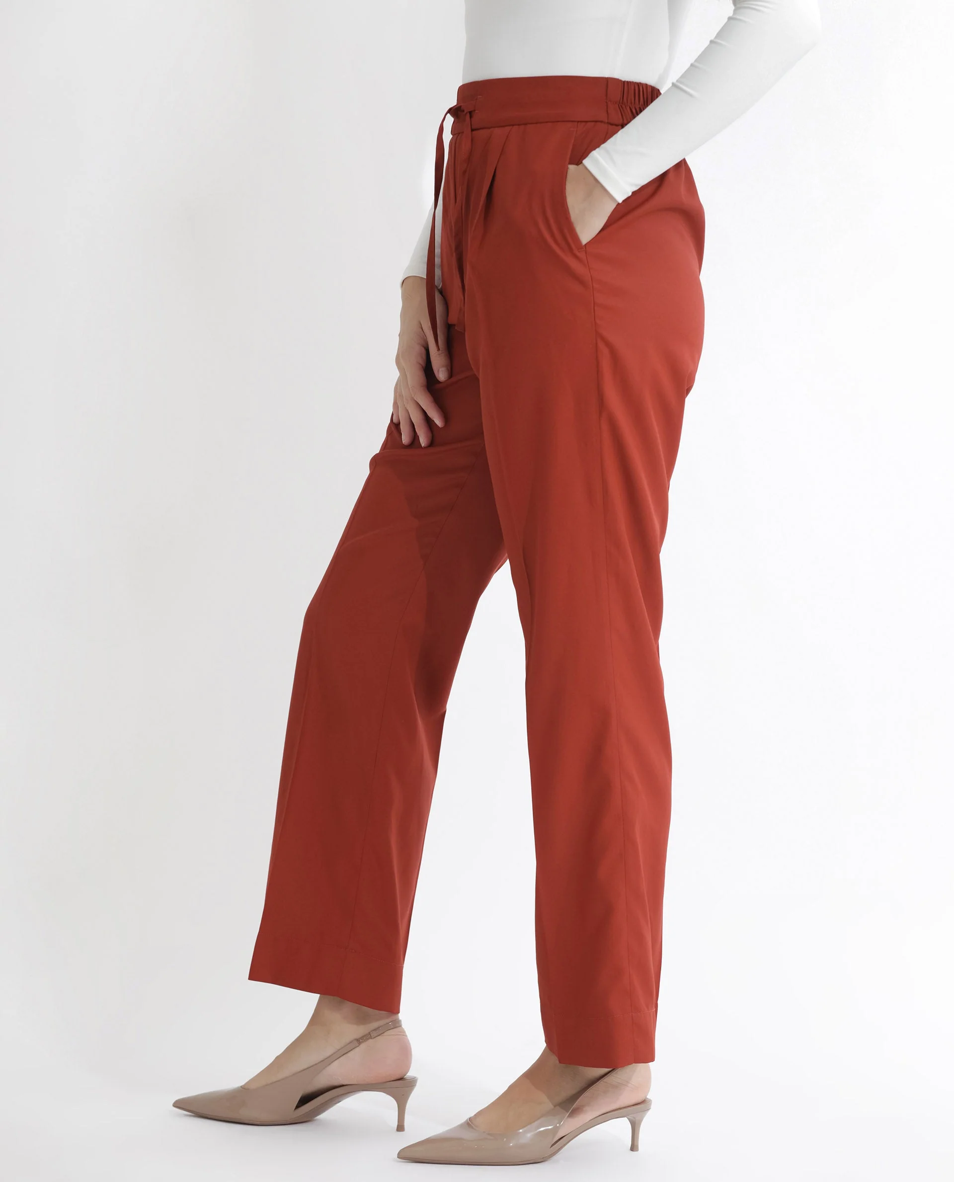 Rareism Women's Miza Orange Cotton Plain Ankle Length Straight Fit Trouser - Image 3