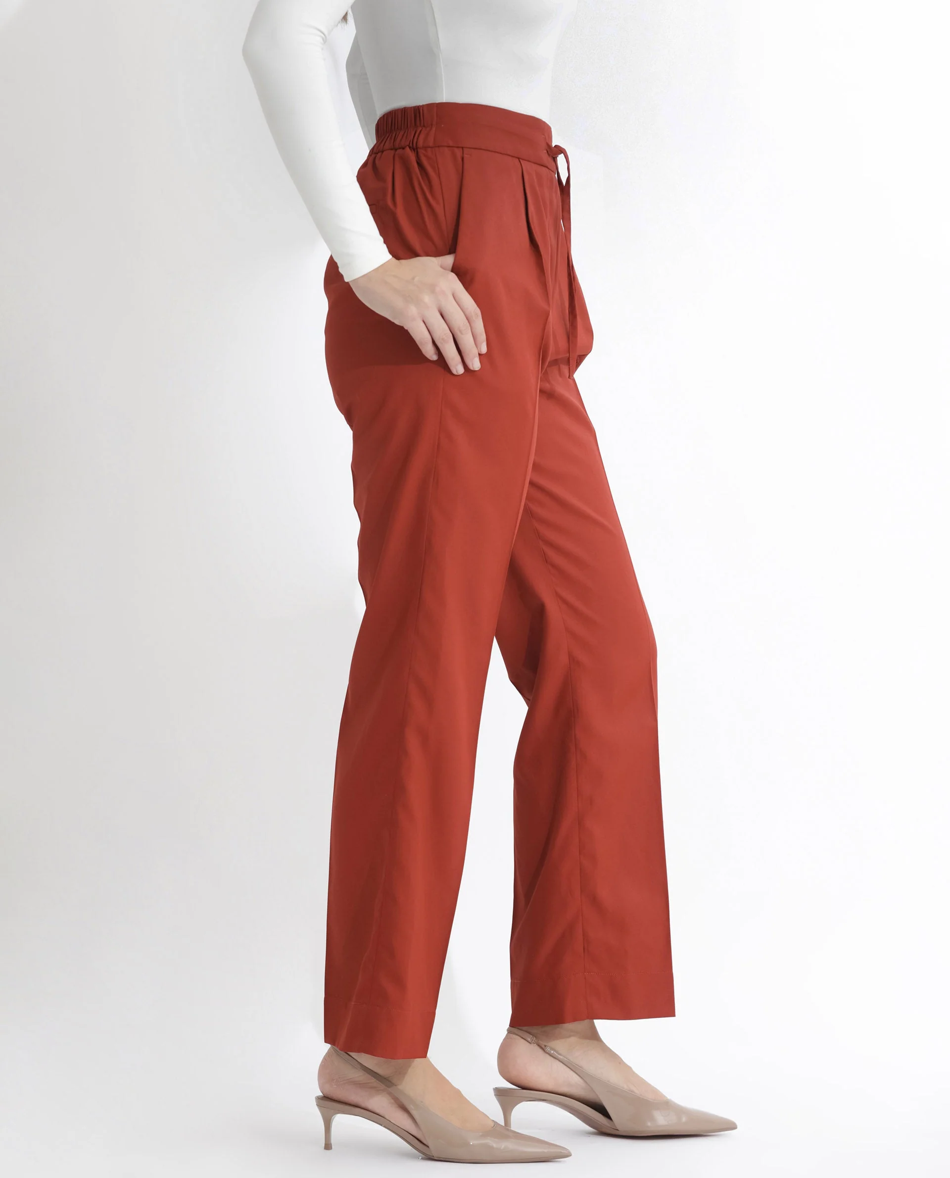 Rareism Women's Miza Orange Cotton Plain Ankle Length Straight Fit Trouser - Image 4
