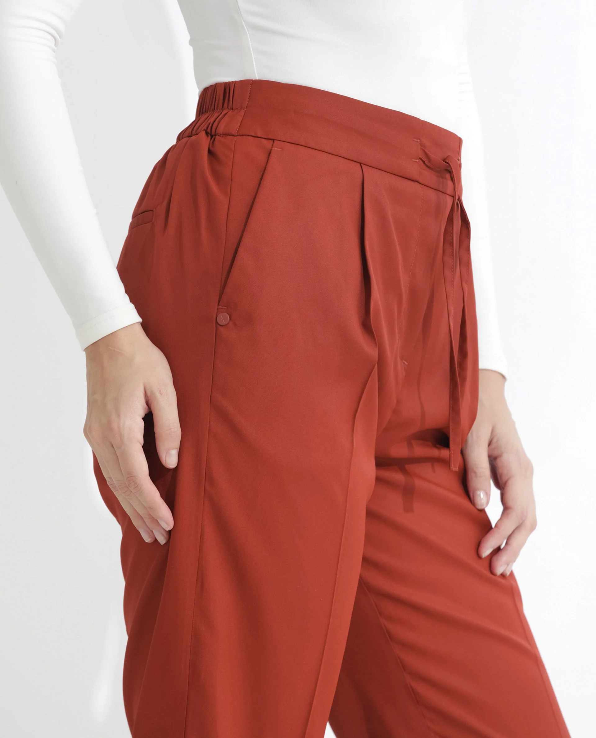 Rareism Women's Miza Orange Cotton Plain Ankle Length Straight Fit Trouser - Image 5