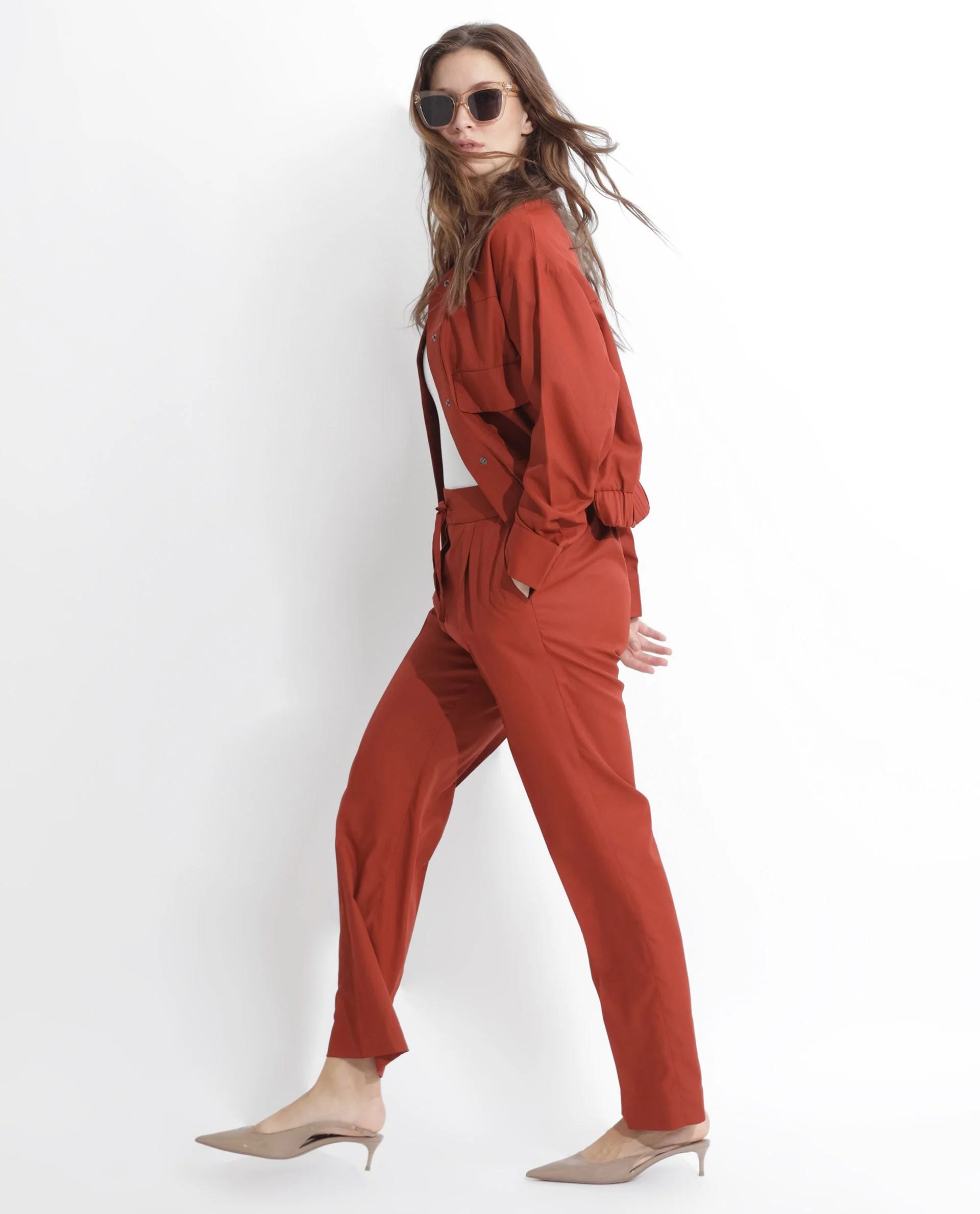 Rareism Women's Miza Orange Cotton Plain Ankle Length Straight Fit Trouser - Image 7