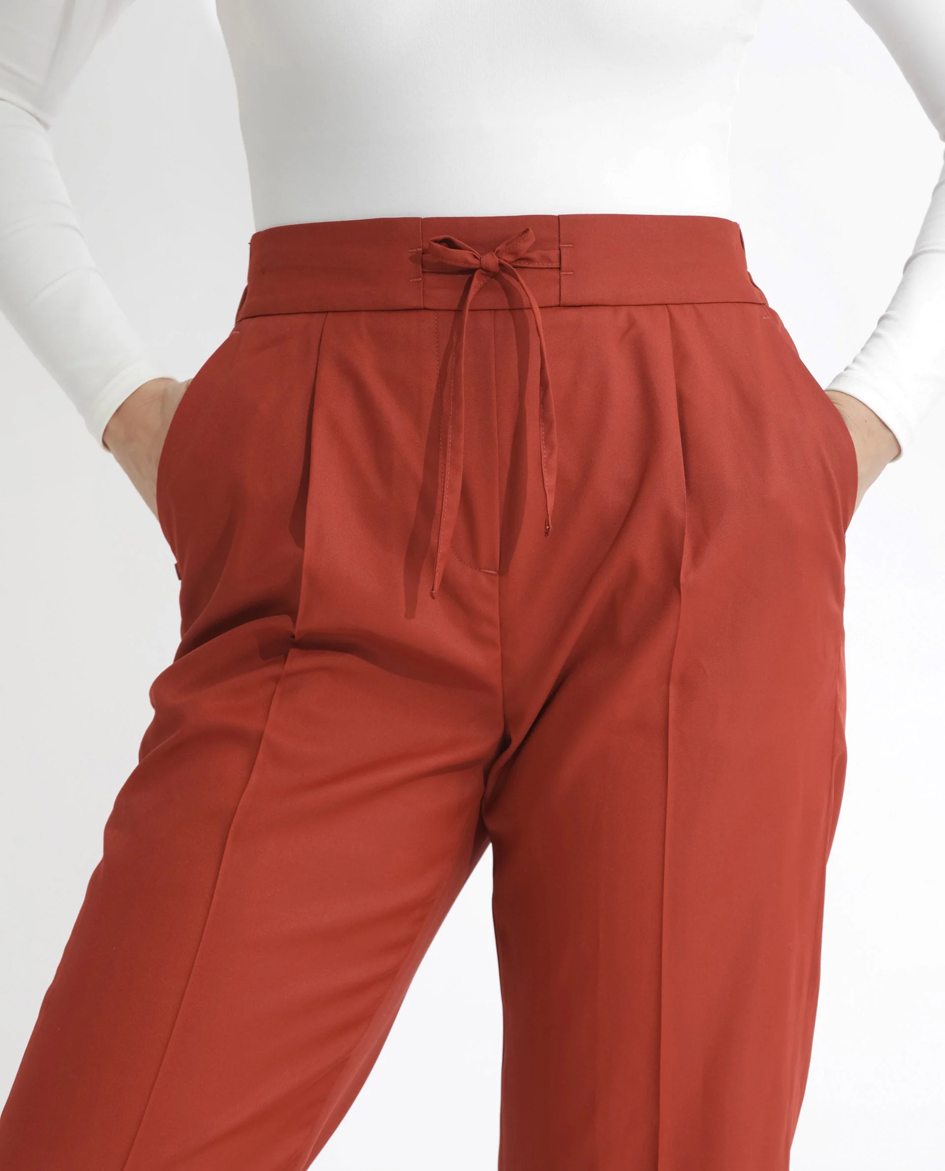 Rareism Women's Miza Orange Cotton Plain Ankle Length Straight Fit Trouser - Image 8