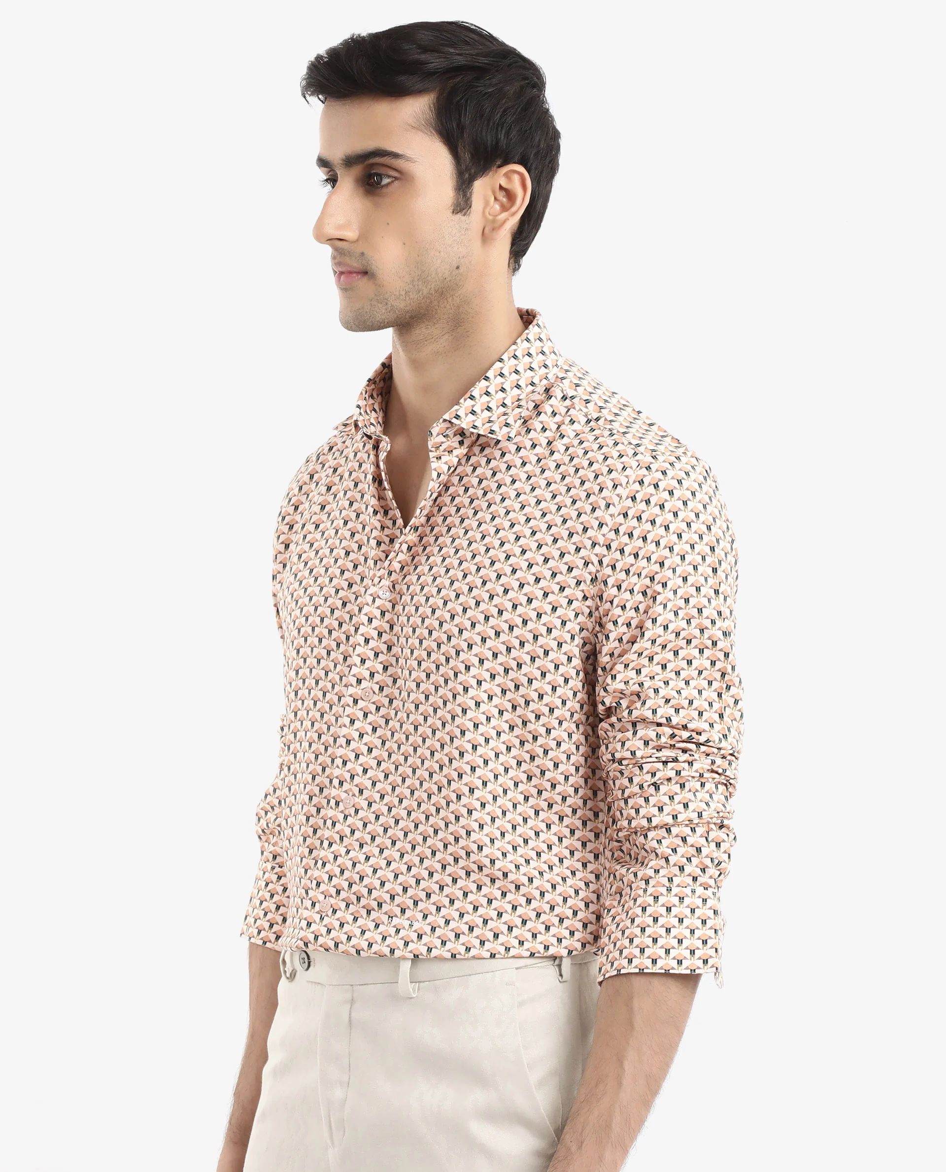 Rare Rabbit Men's Mizar Beige Viscose Geometric Print Regular Fit Full Sleeve Collared Shirt - Image 6