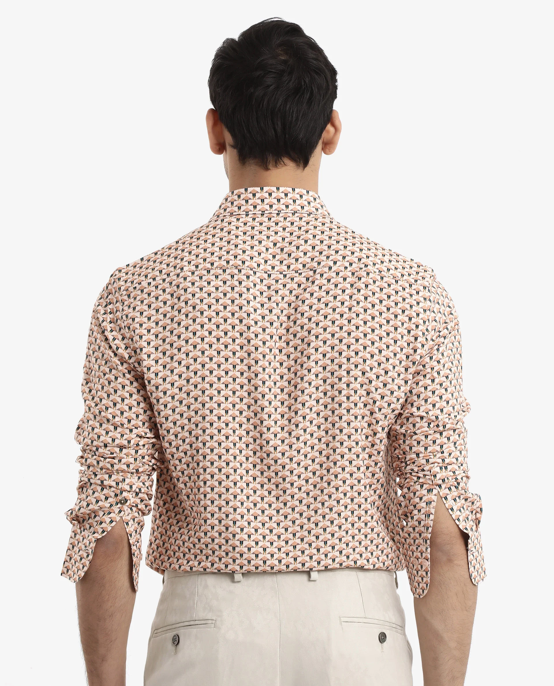 Rare Rabbit Men's Mizar Beige Viscose Geometric Print Regular Fit Full Sleeve Collared Shirt - Image 8