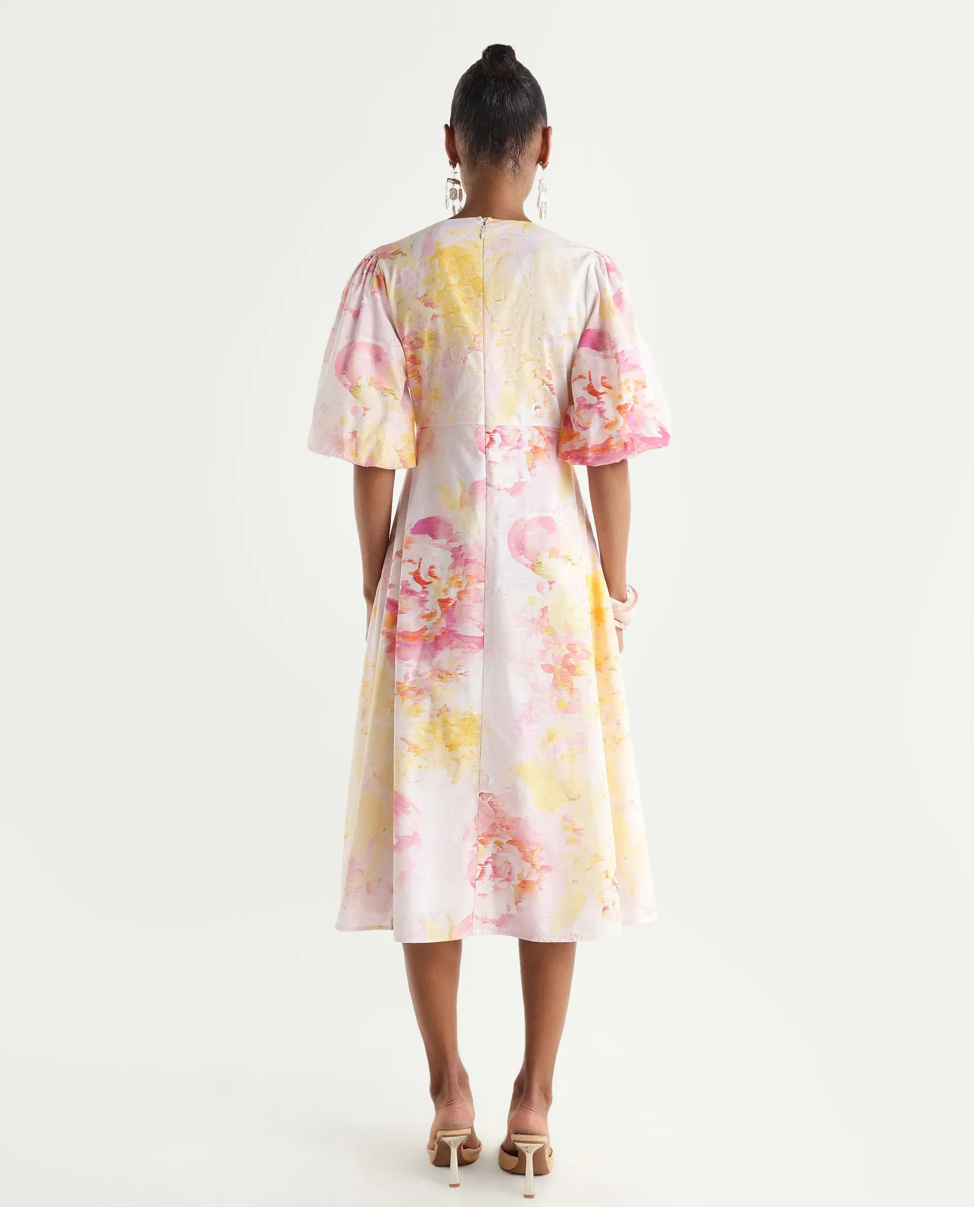Rareism Women's Mizi Multi Cotton Half Sleeve Over Lap Flared Floral Print Dress - Image 6