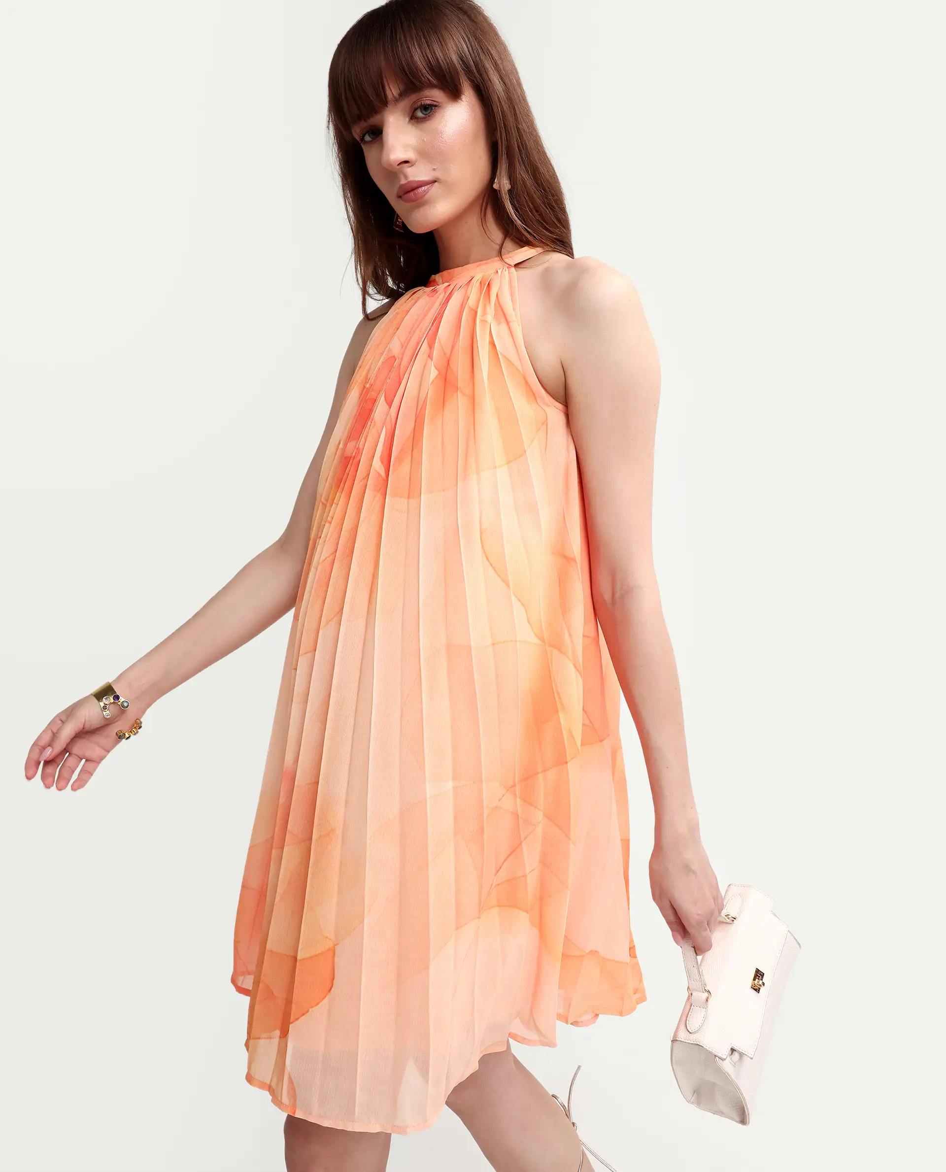 Rareism Women's Mlare Yellow Cotton Blend Sleeveless Halter Neck A-Line Floral Print Dress - Image 4