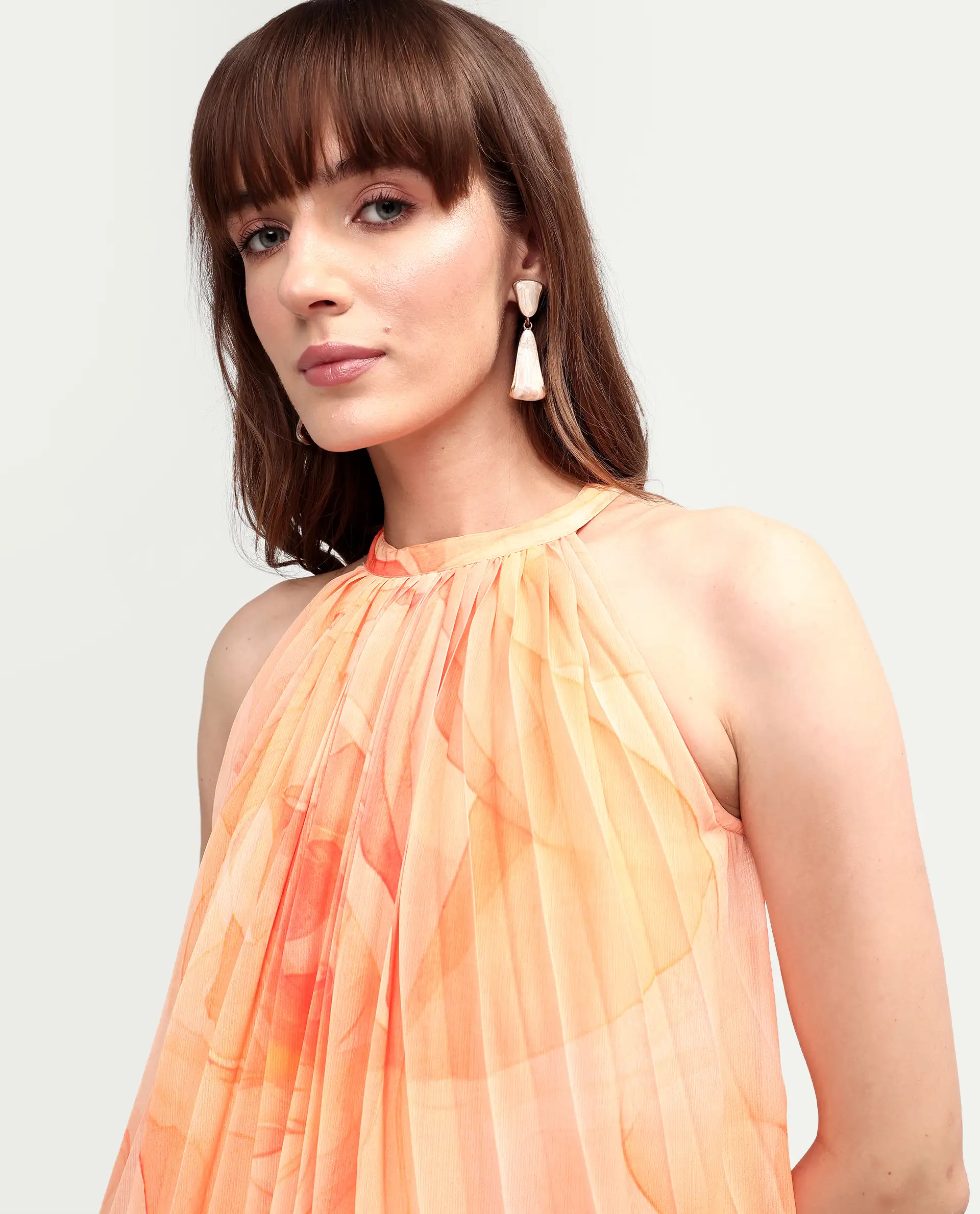 Rareism Women's Mlare Yellow Cotton Blend Sleeveless Halter Neck A-Line Floral Print Dress - Image 5