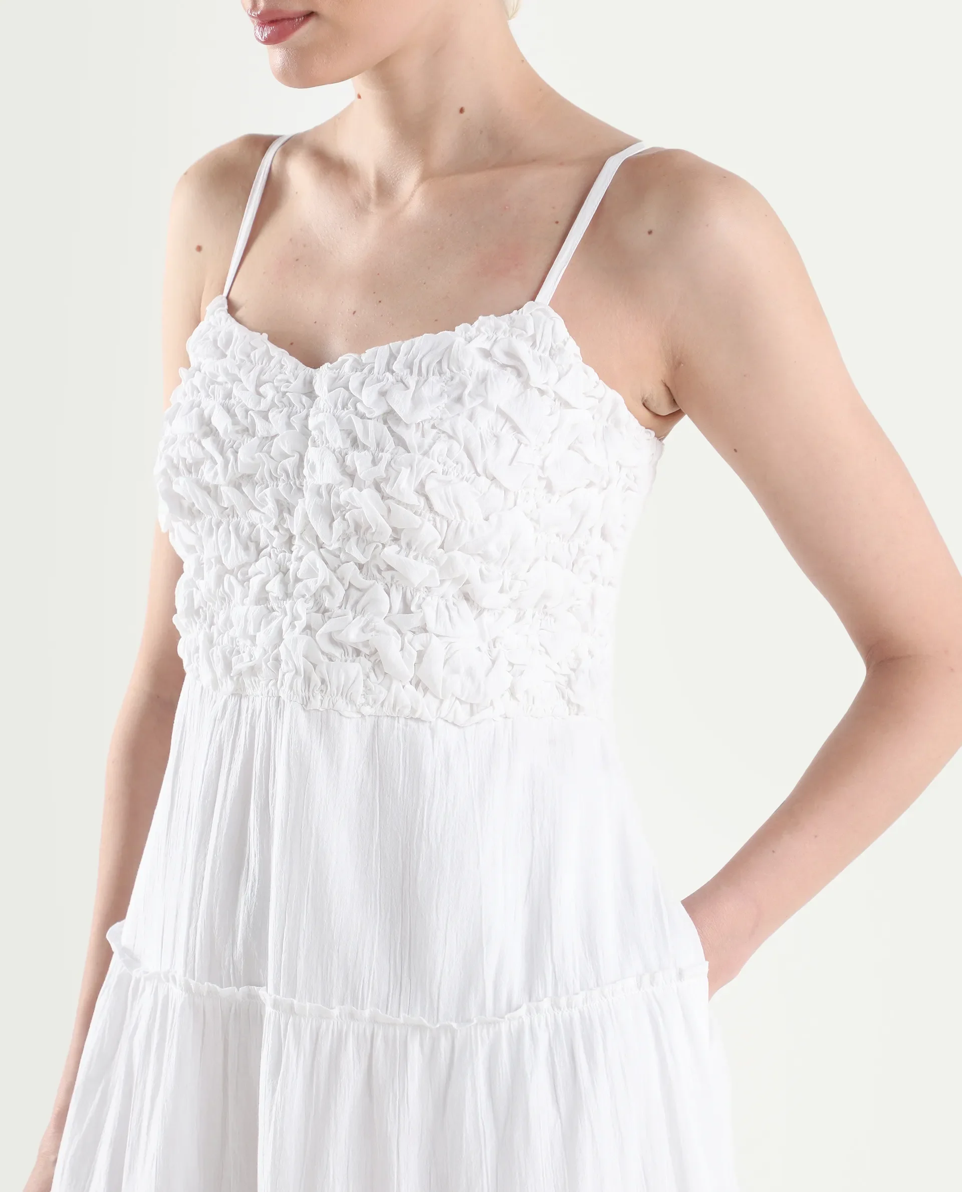 Rareism Women's Moanna Off White Cotton Sleeveless Square Neck Fit And Flare Dress - Image 5