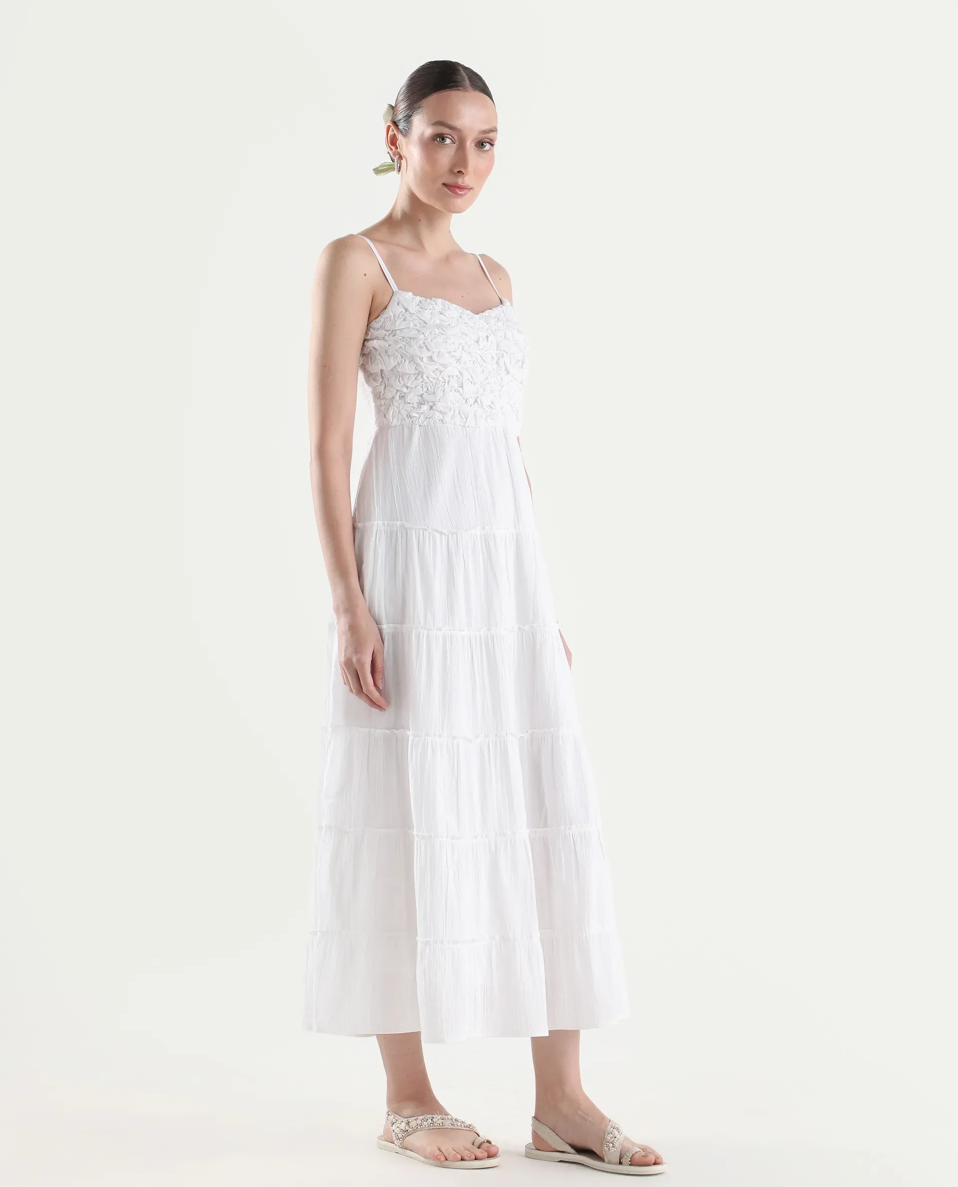 Rareism Women's Moanna Off White Cotton Sleeveless Square Neck Fit And Flare Dress - Image 7