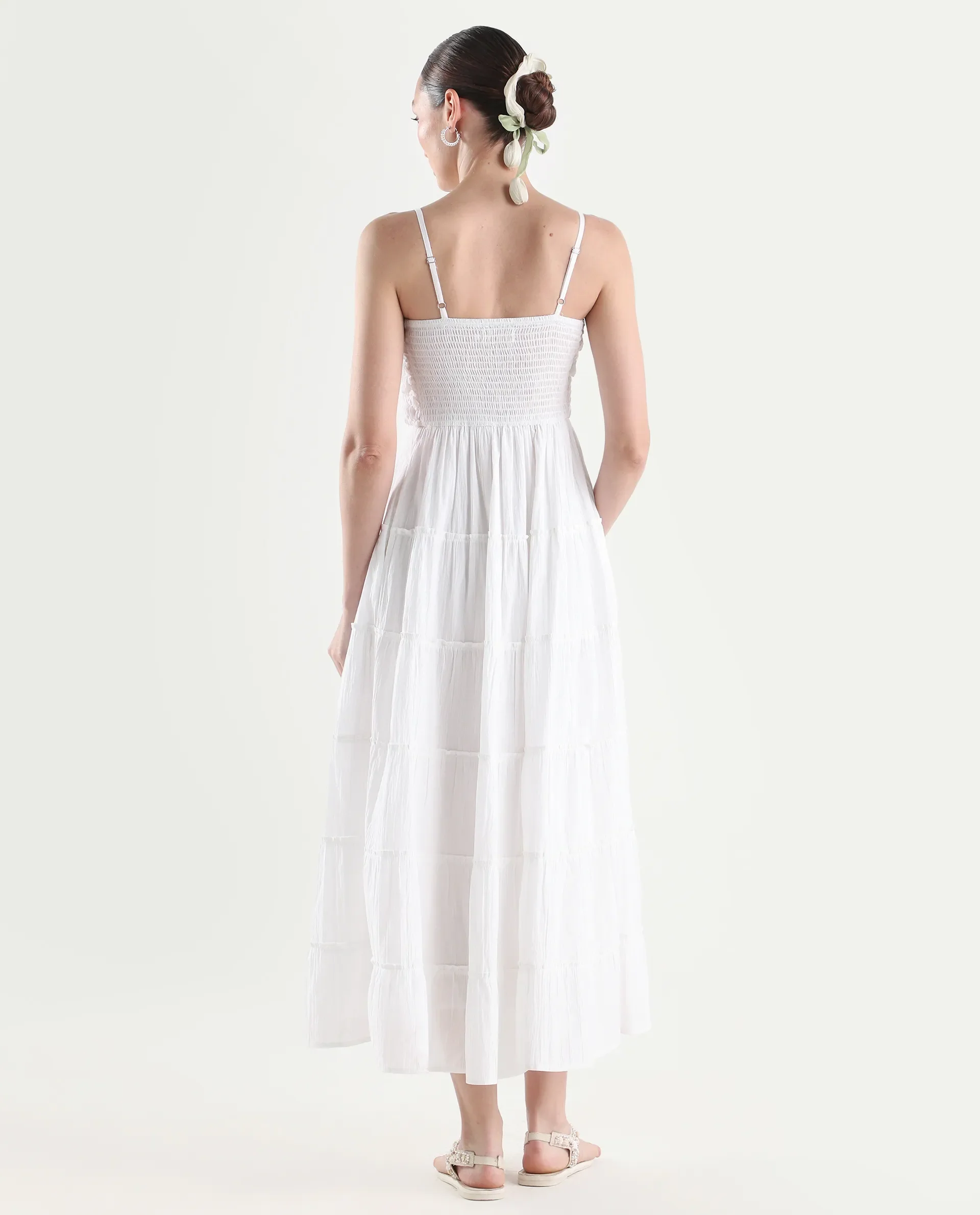 Rareism Women's Moanna Off White Cotton Sleeveless Square Neck Fit And Flare Dress - Image 8