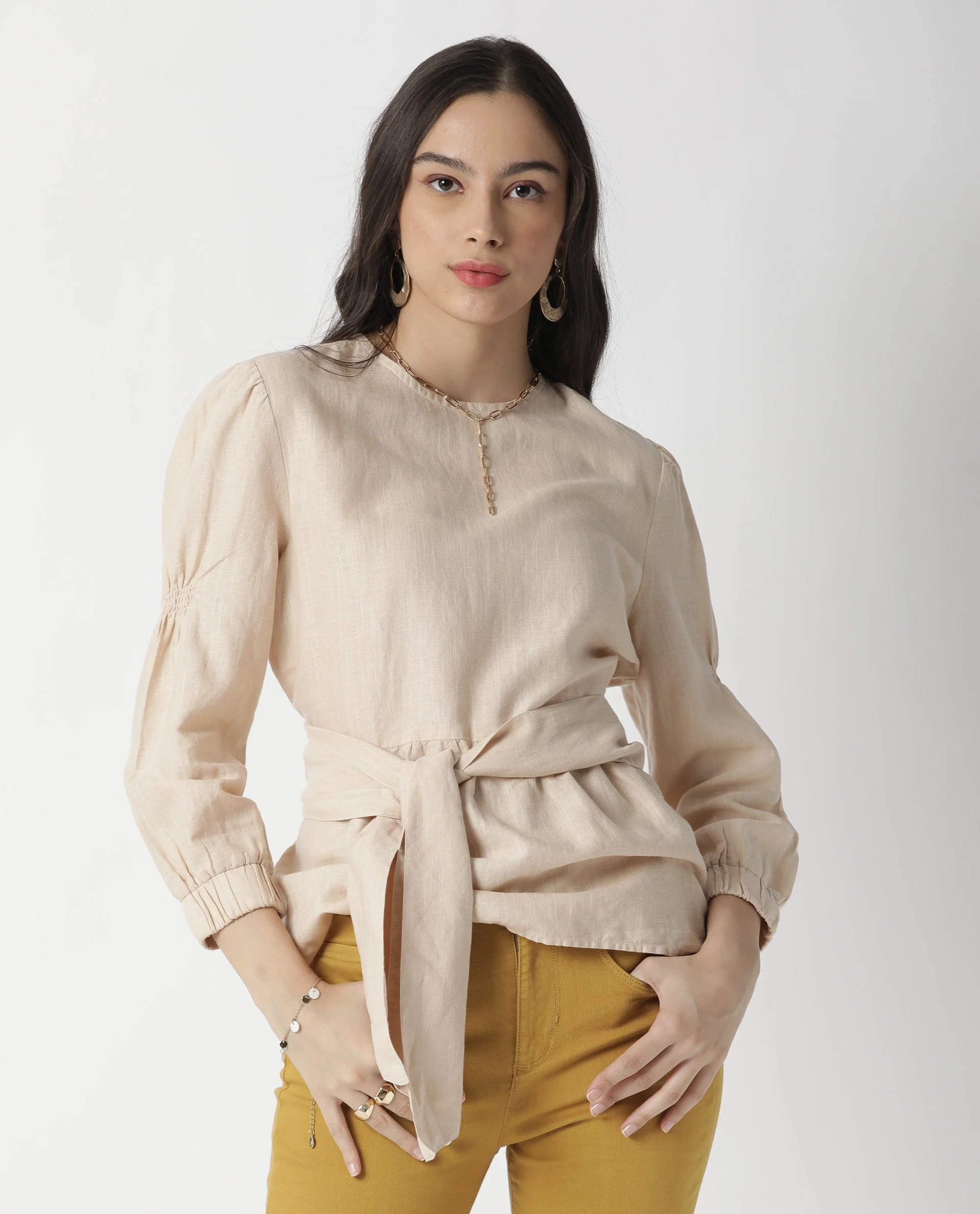 Rareism Women's Mocky Beige Linen Top - Image 2