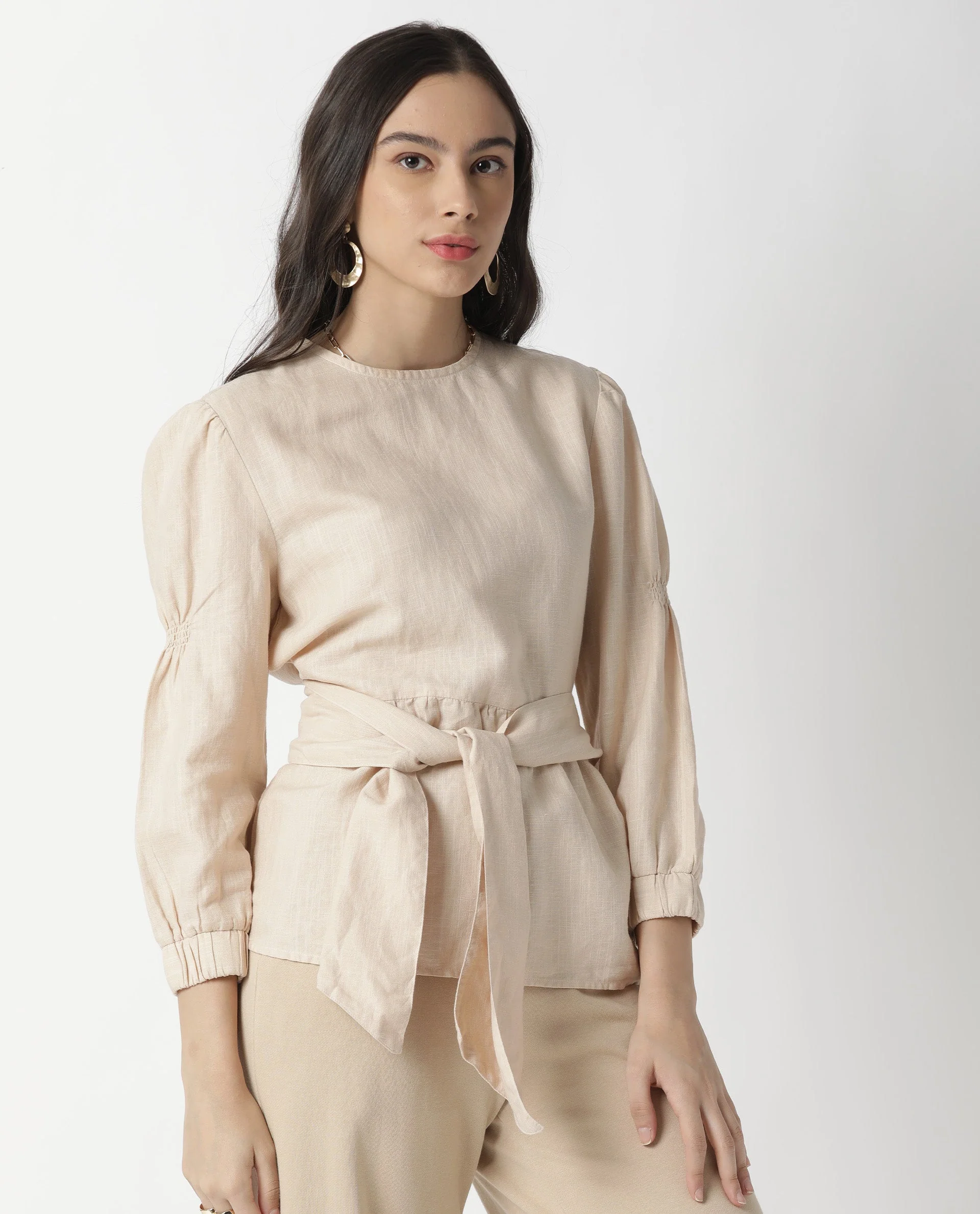 Rareism Women's Mocky Beige Linen Top - Image 4
