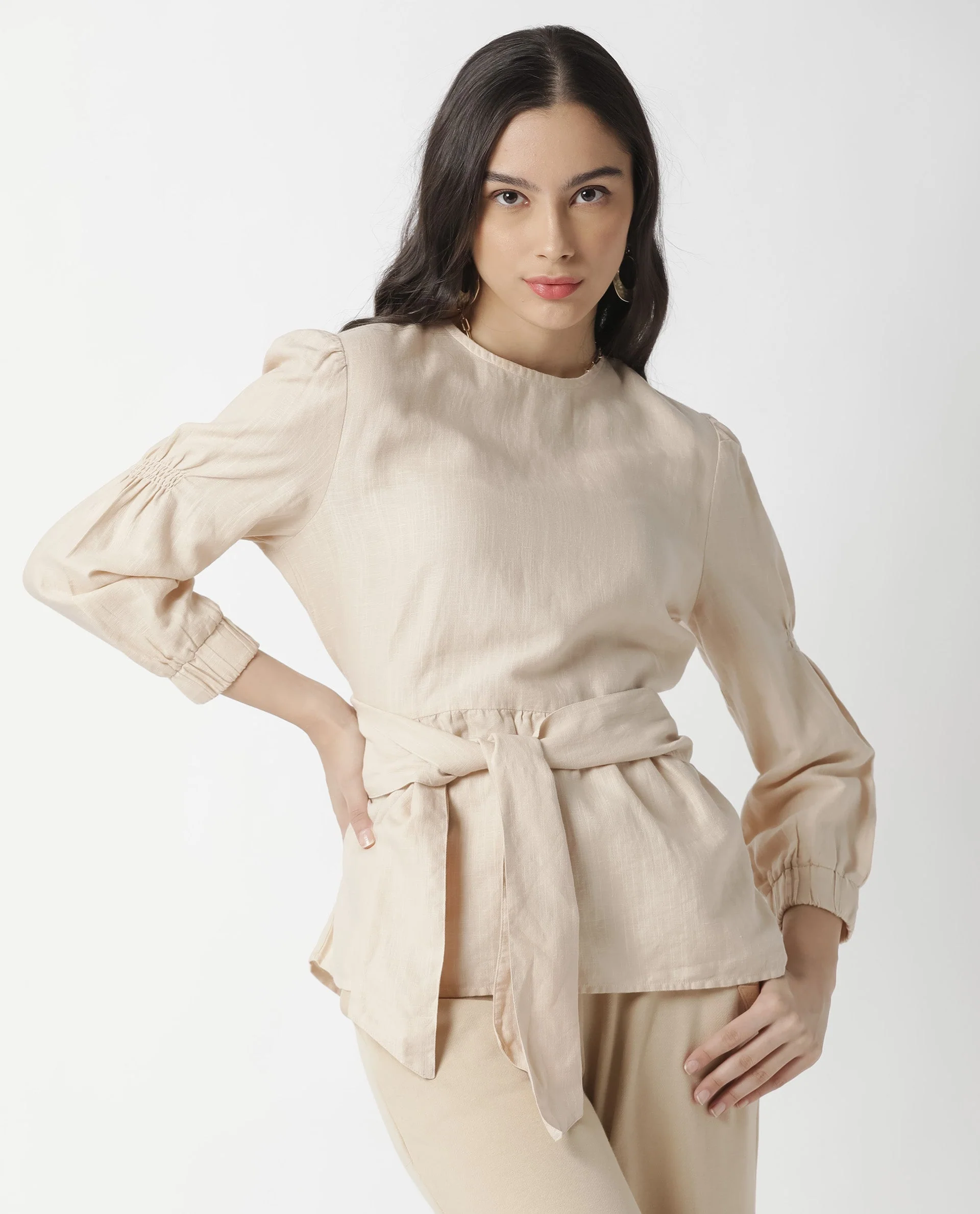 Rareism Women's Mocky Beige Linen Top - Image 5