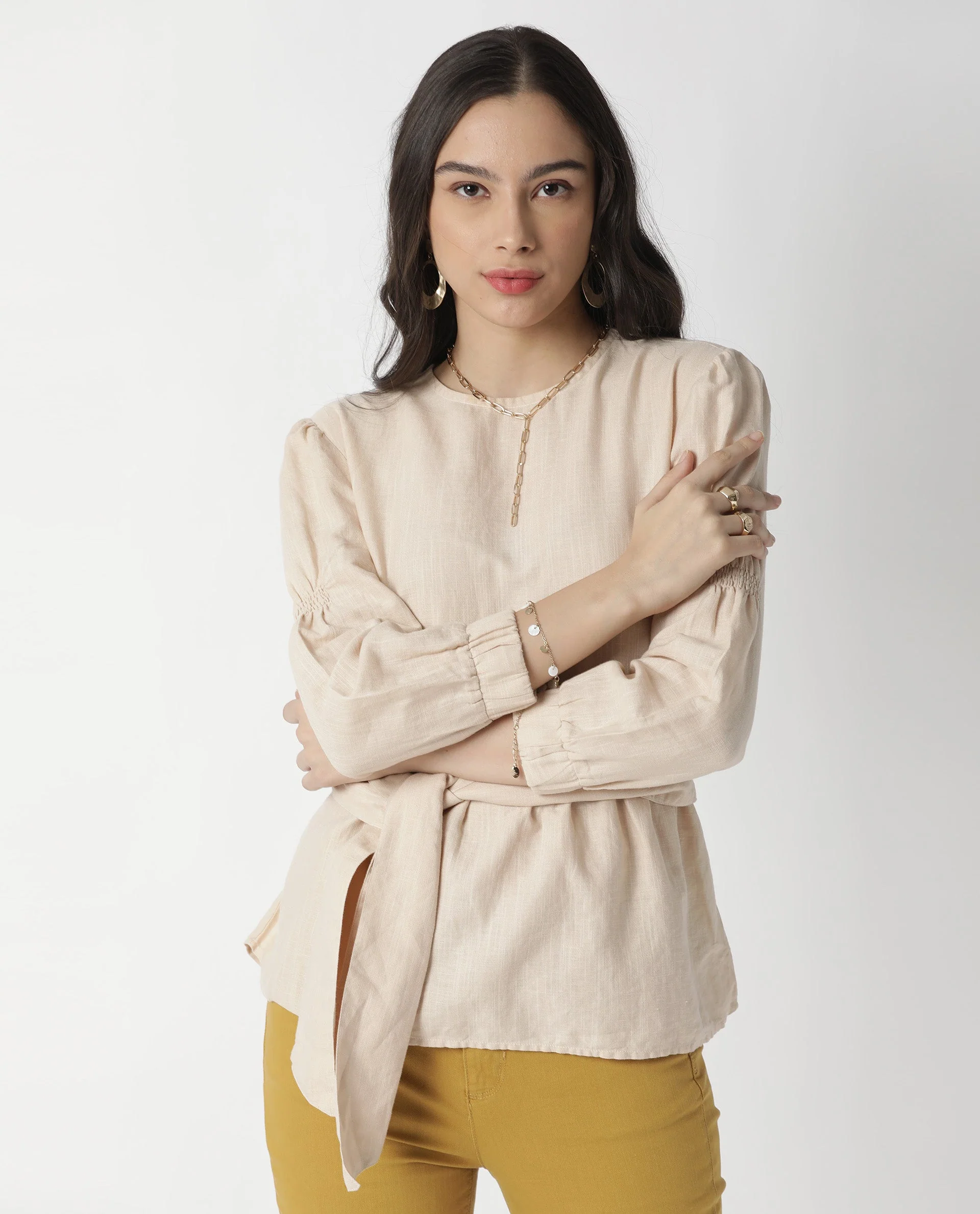 Rareism Women's Mocky Beige Linen Top - Image 7