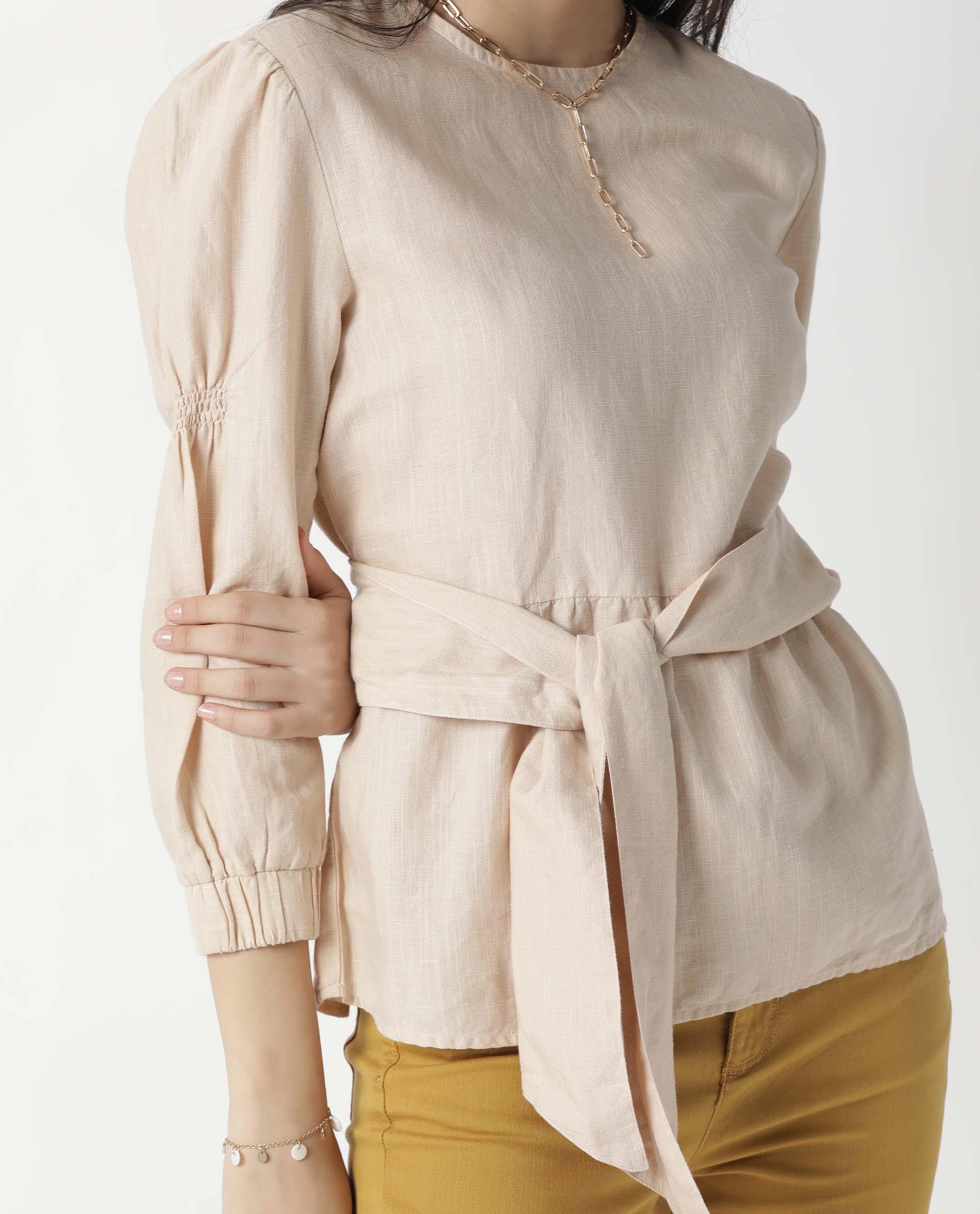 Rareism Women's Mocky Beige Linen Top - Image 8