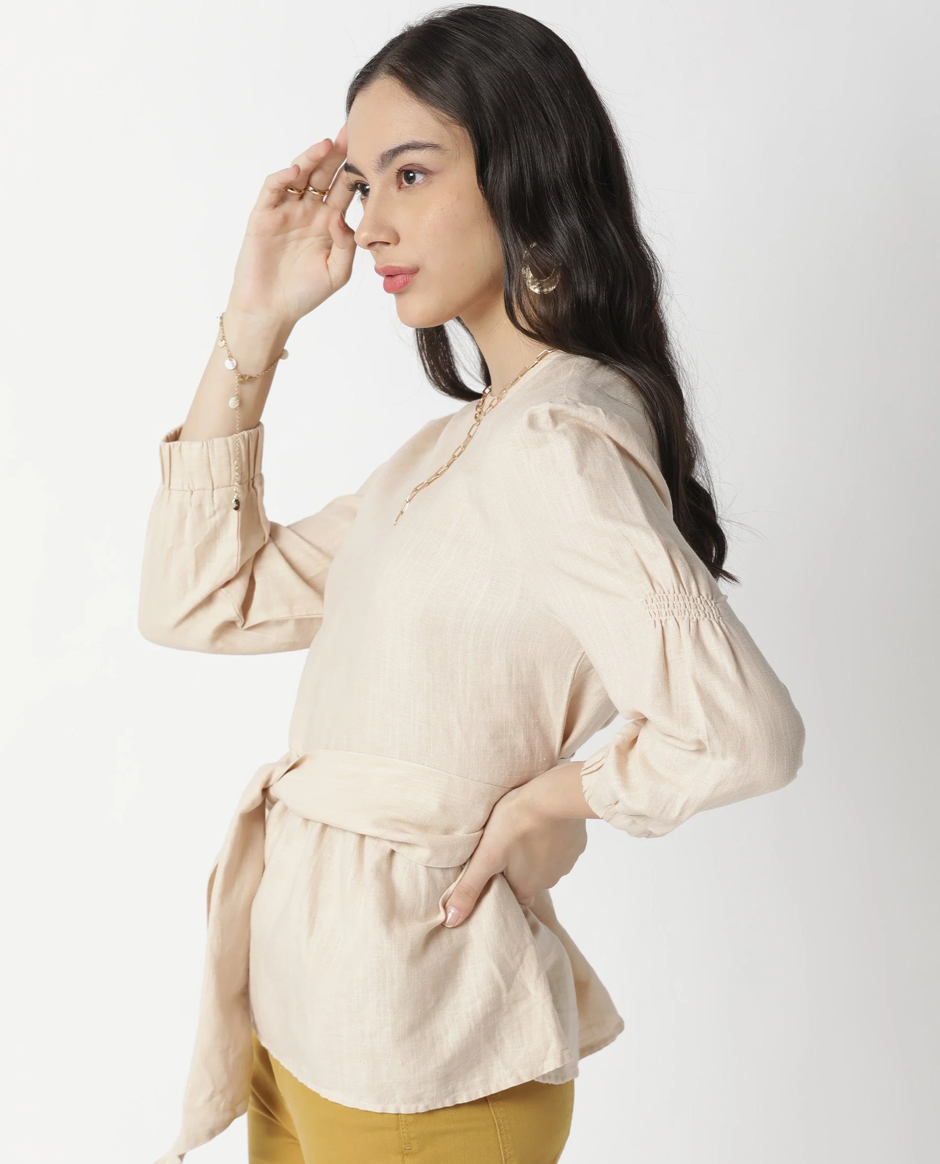Rareism Women's Mocky Beige Linen Top - Image 9
