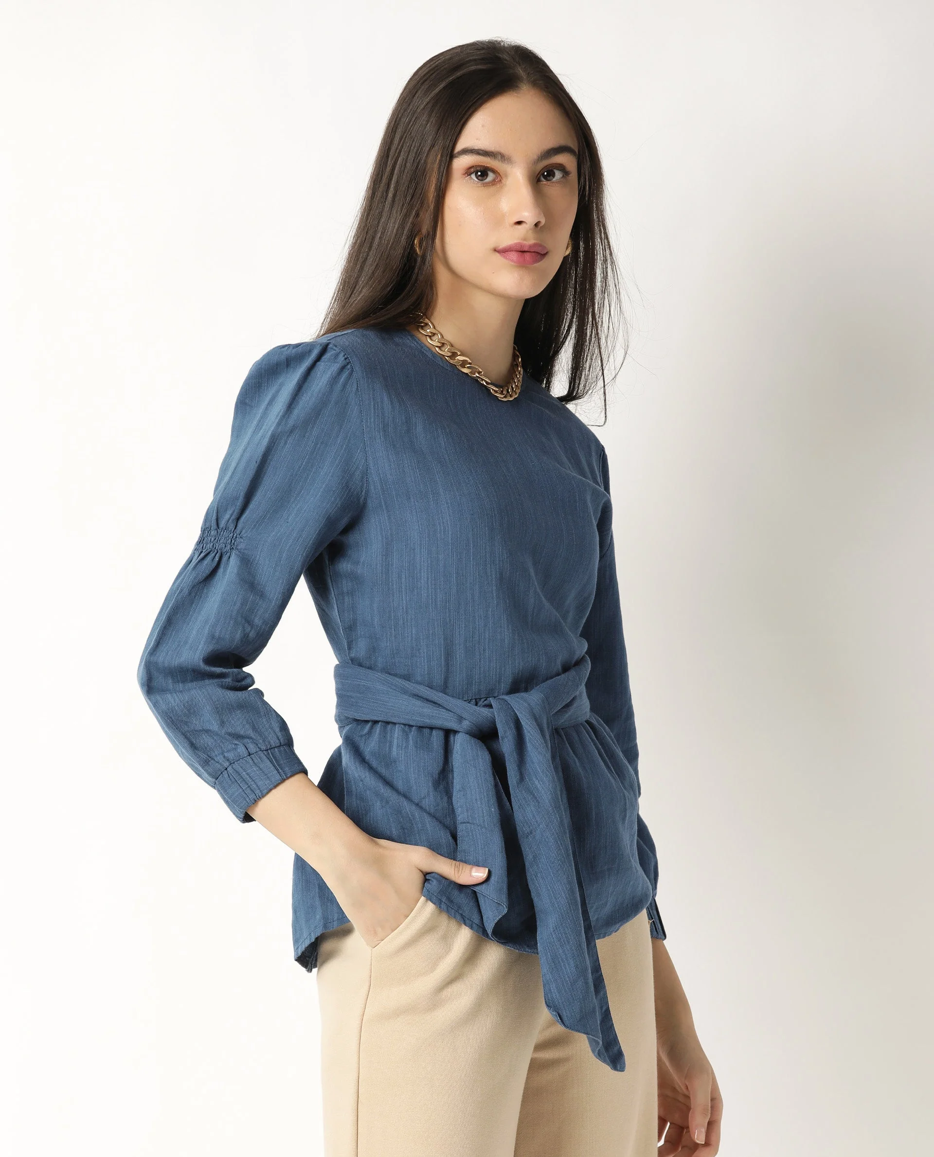 Rareism Women's Mocky Petrol Linen Top - Image 10