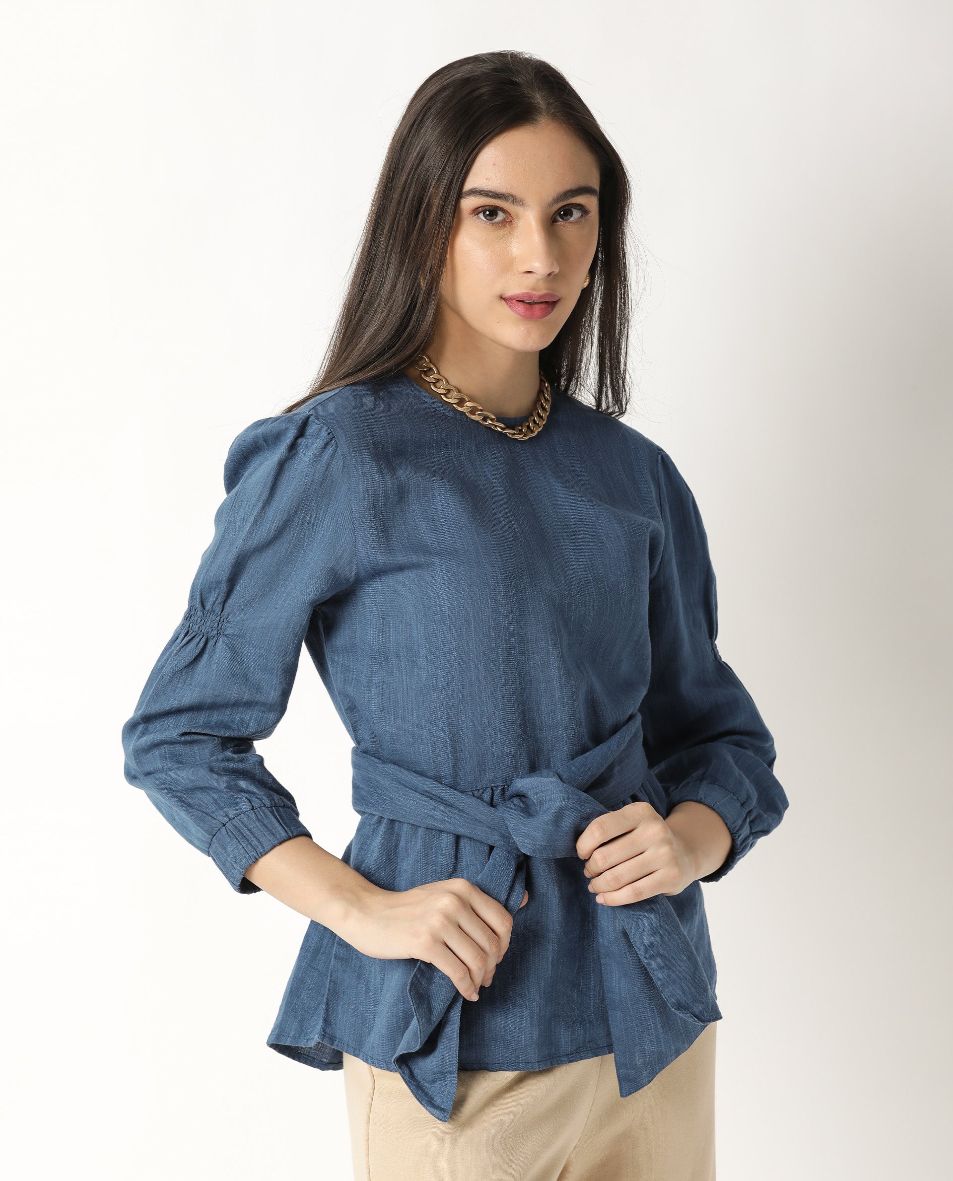 Rareism Women's Mocky Petrol Linen Top - Image 13